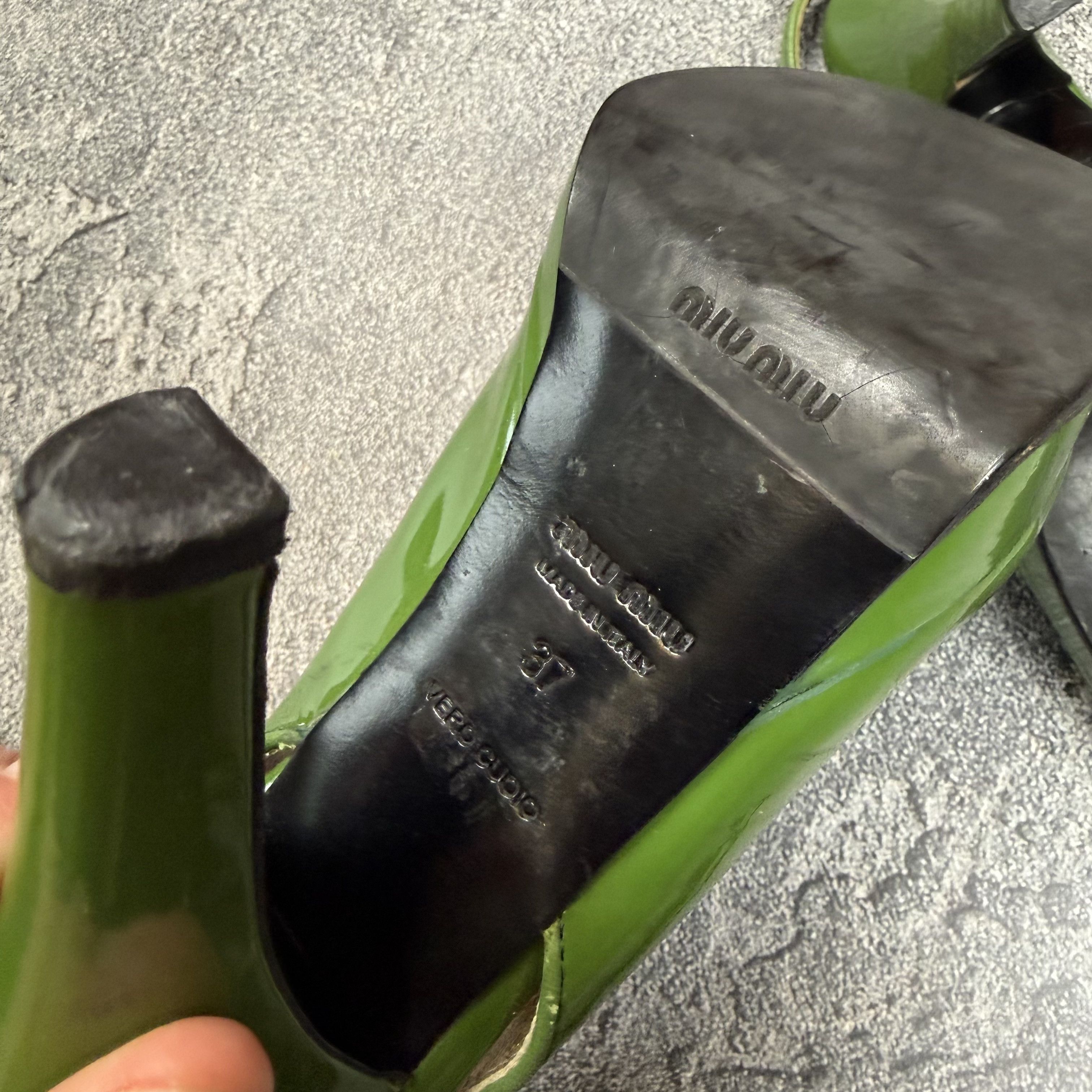 Miu Miu Miu Miu Patent Leather Slingback Heels Platform Green Size US 7 / IT 37 - 11 Thumbnail