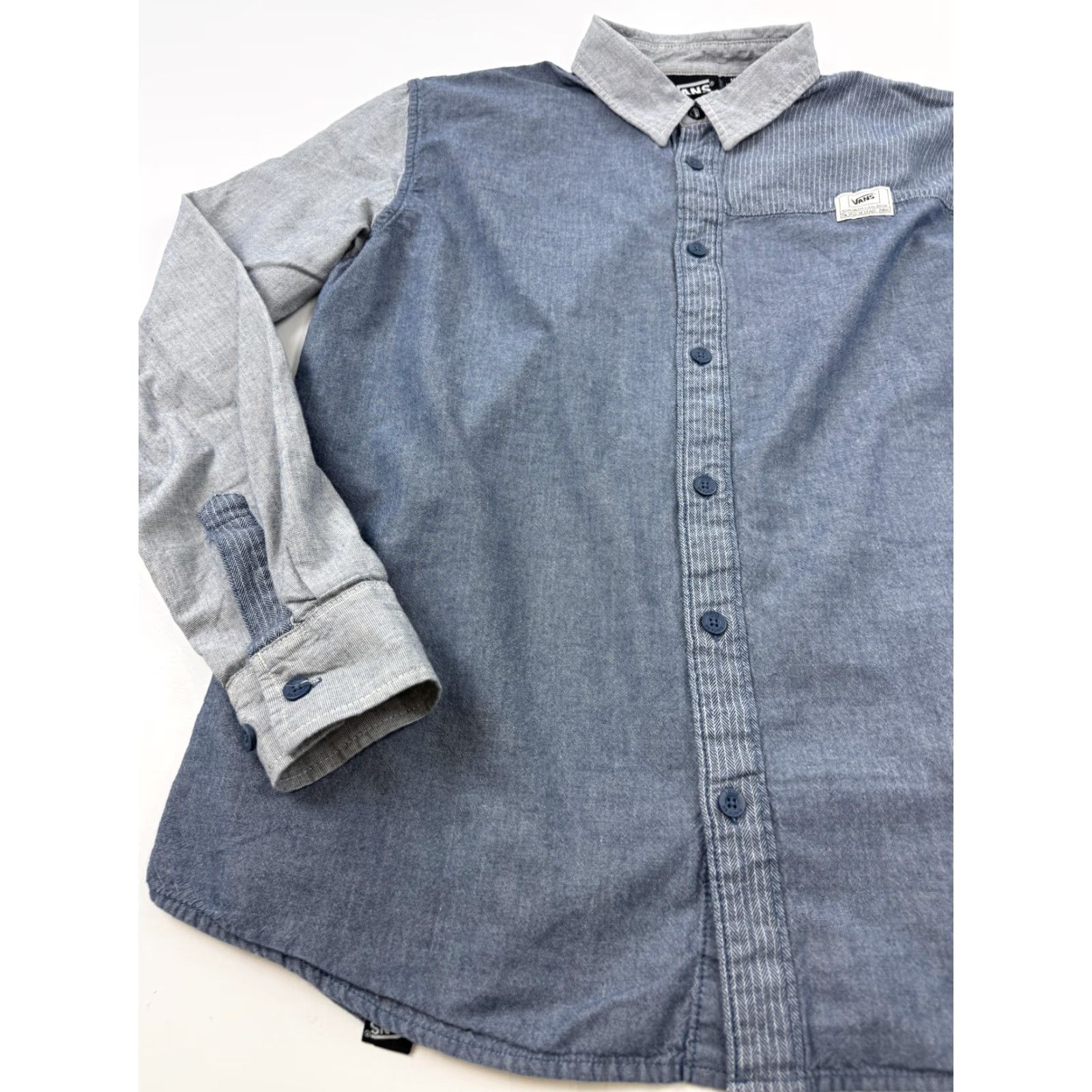 Vans VANS Shirt Mens Medium Blue Gray Chambray Colorblock Long Sleeve Button Front Size US M / EU 48-50 / 2 - 2 Thumbnail