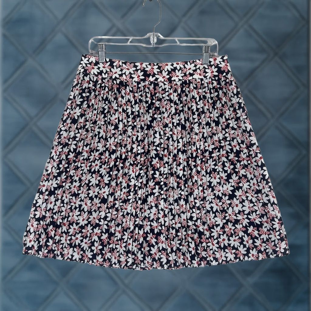 J.Crew J.Crew Skirt Mini Floral 10 White Red Womens Pleated Zip Casual Work Summer Retro? Size 32" / US 10 / IT 46 - 1 Thumbnail