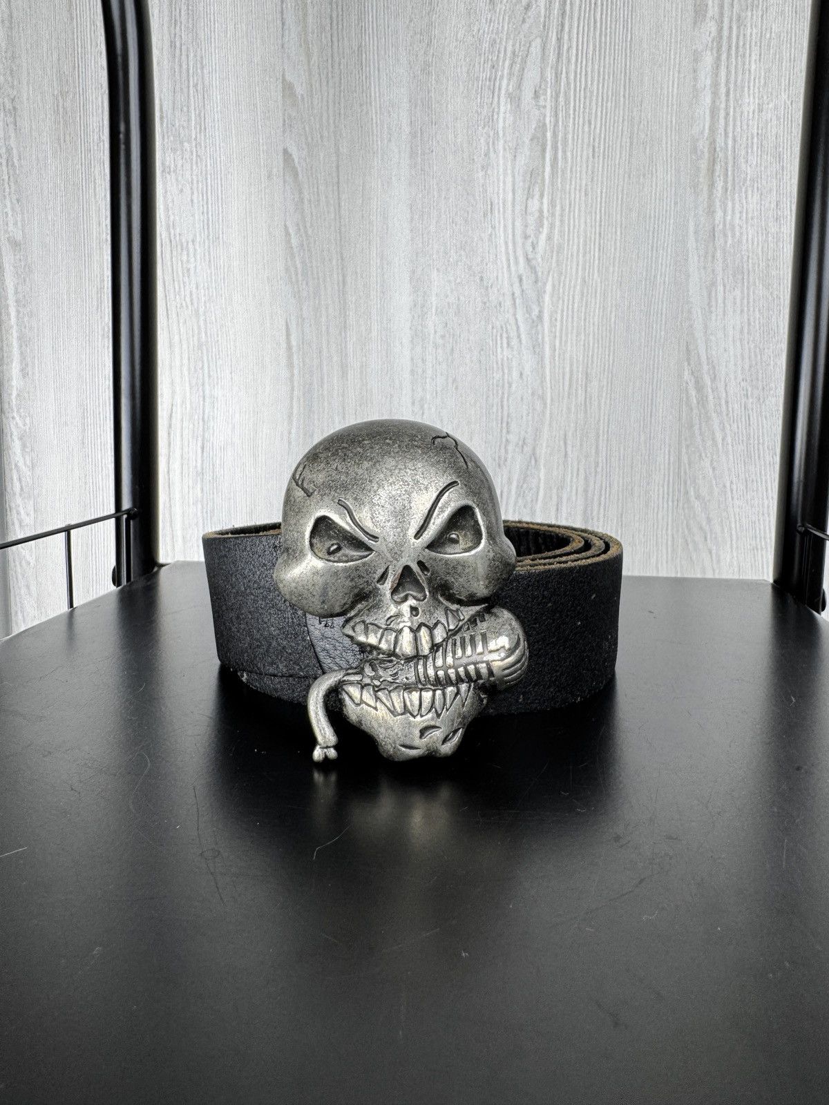 Other Knucklehead Skull buckle men’s genuine leather black belt Size 36 - 1 Thumbnail