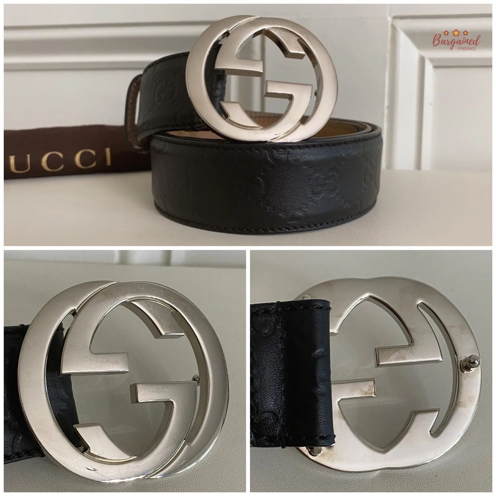 Gucci Gucci Black Guccissima Leather Silver Interlocking G Belt Size 34 - 6 Thumbnail