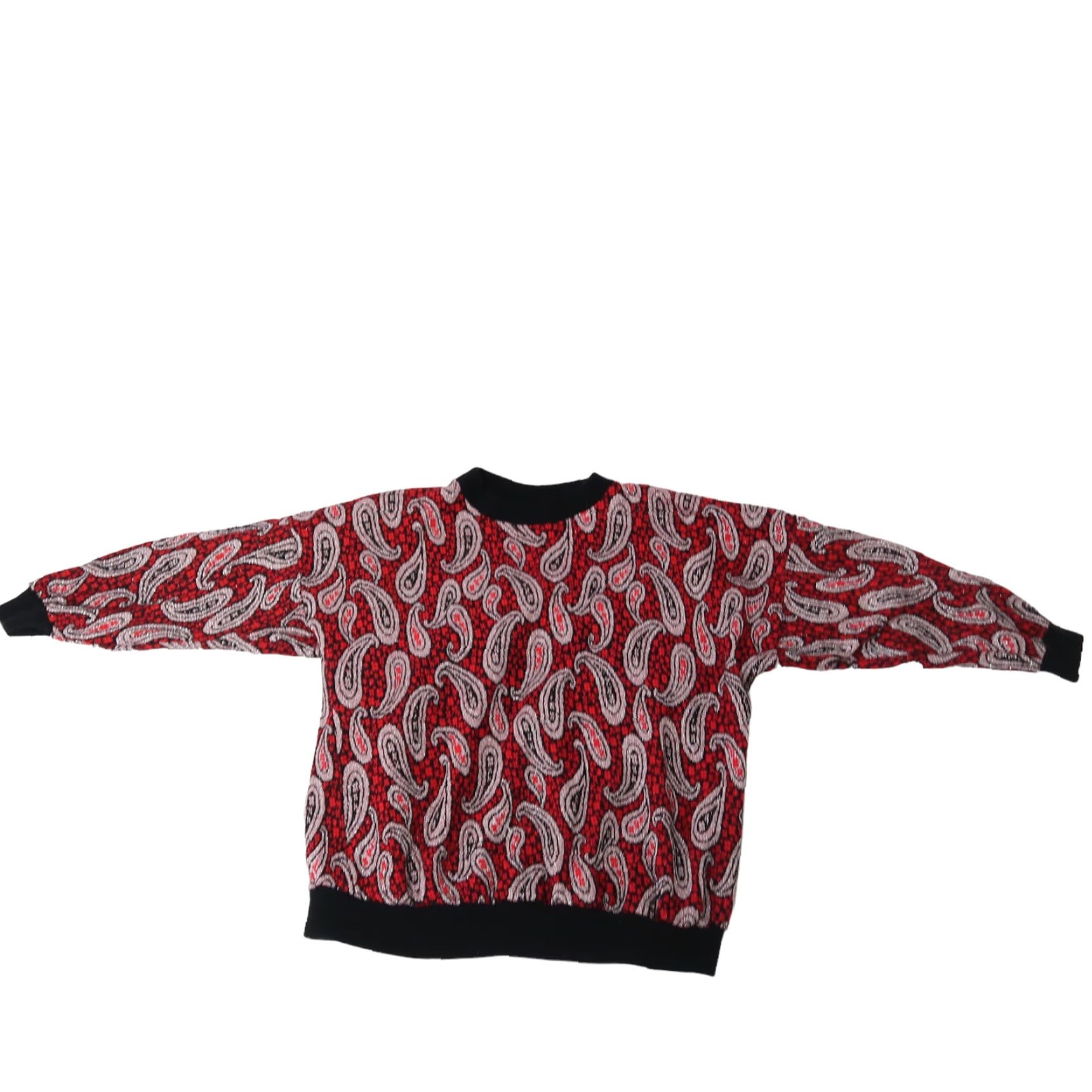Vintage VINTAGE 80s red white metallic paisley knit sweater - Acrylic Dolman Sleeve Regular M Mens? Womens? (adjust) Size M / US 6-8 / IT 42-44 - 2 Thumbnail