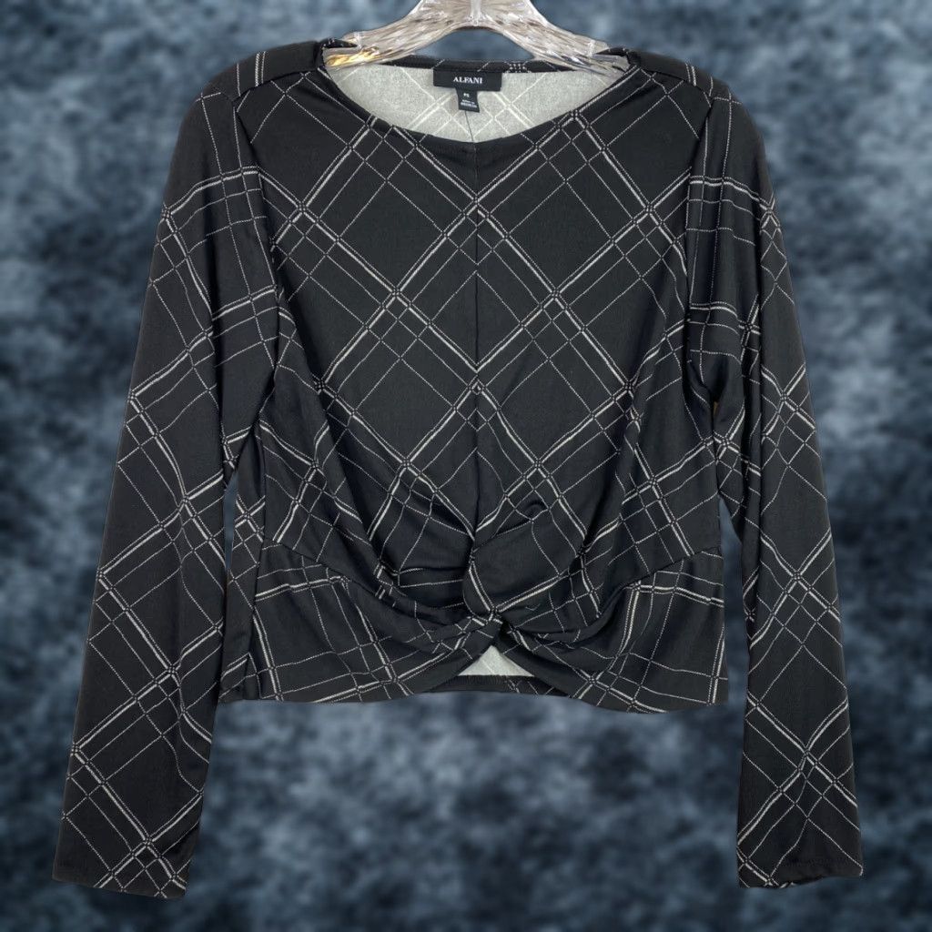 Alfani Alfani Elements Top Womens PS Petite Small Black Print Twist Front Stretch NWT Blouse Shirt Size S / US 4 / IT 40 - 1 Thumbnail