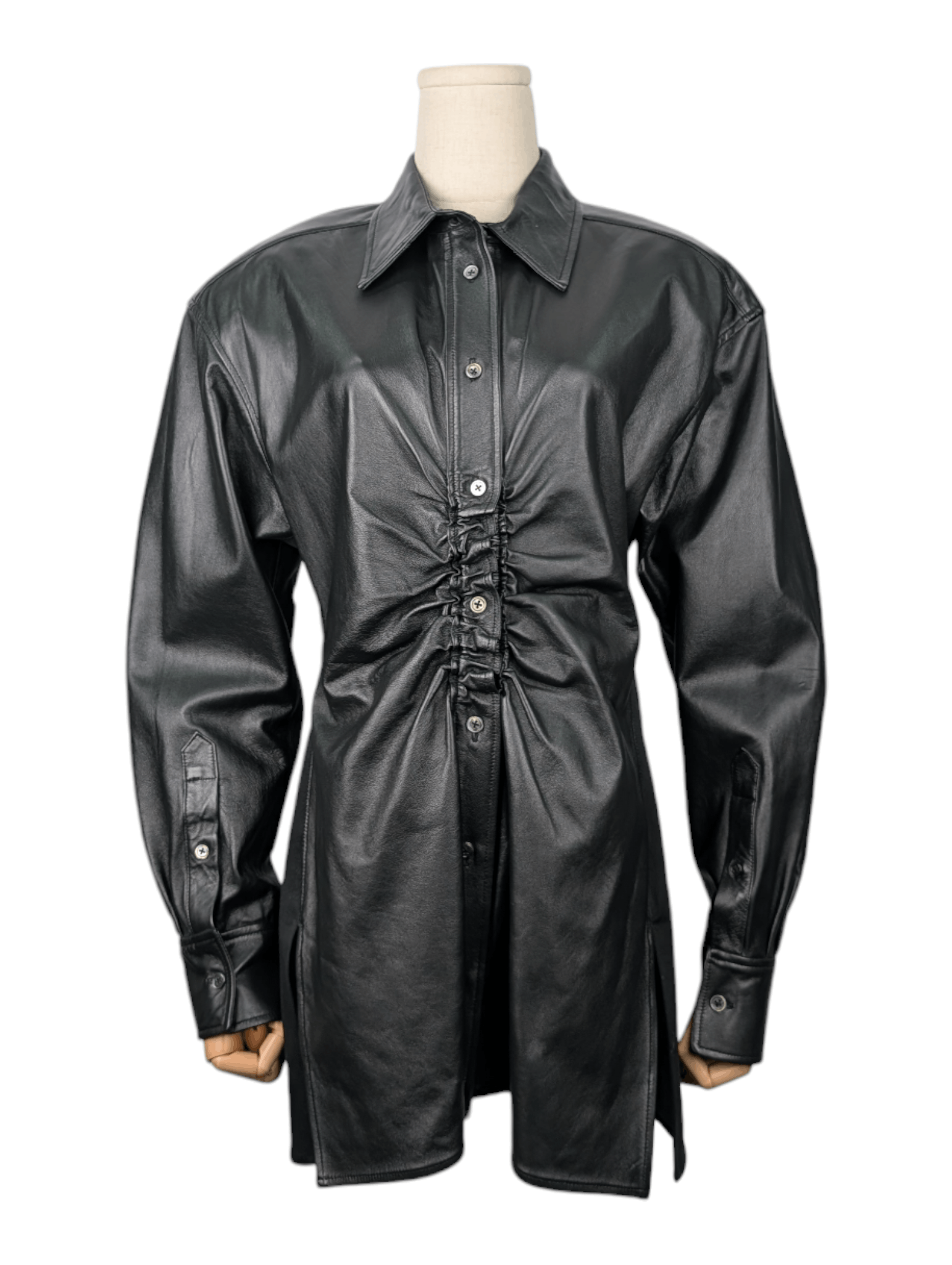 Alexander Wang Black Ruched Lambskin Leather Shirt Jacket Size XS / US 0-2 / IT 36-38 - 1 Thumbnail