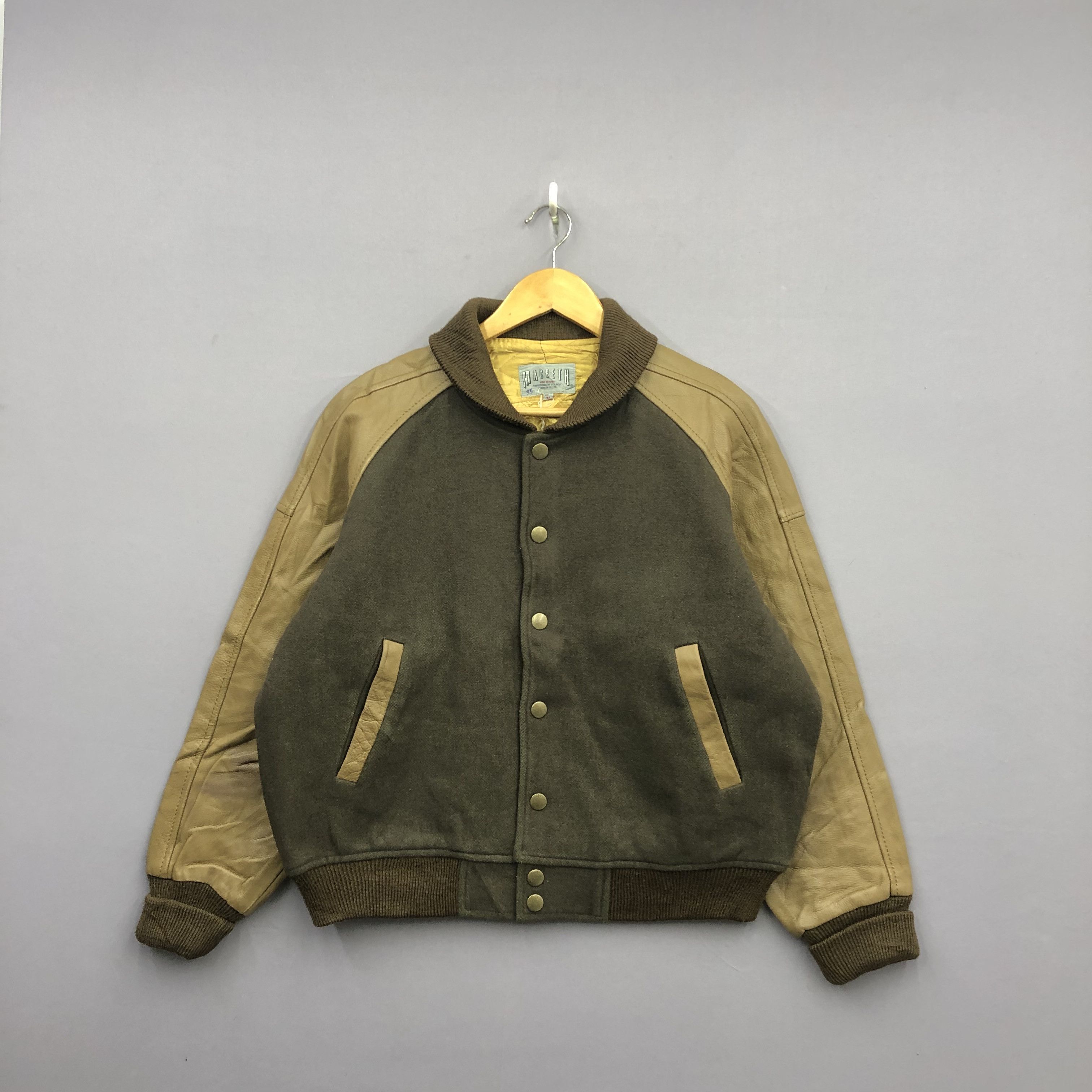Vintage RARE Vintage 80s Macbeth Leather Varsity Wool Jacket Size US L / EU 52-54 / 3 - 2 Thumbnail