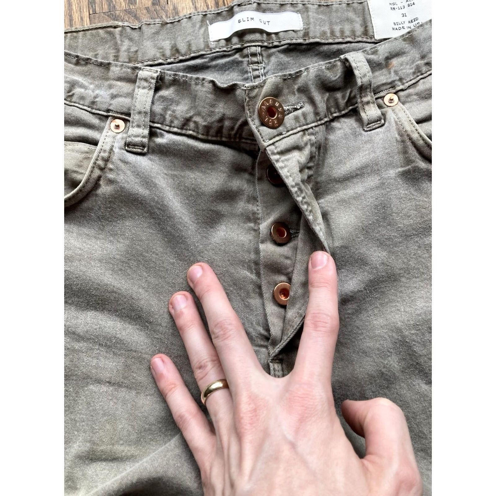 Billy Reid Billy Reid Pants Slim Straight 31x29 Cotton Olive Green 5 Pocket Button Fly USA Made Mens Size US 31 - 6 Thumbnail