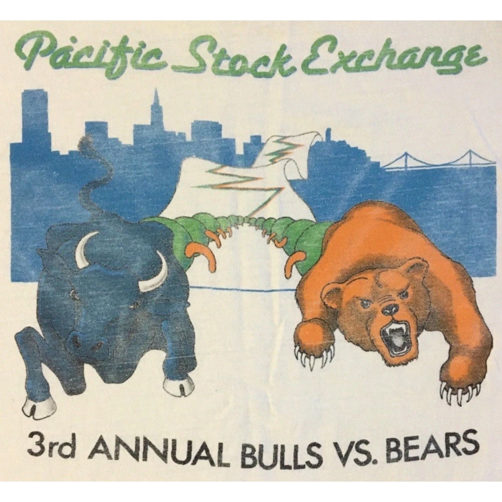 Vintage VINTAGE 80s Pacific Stock Exchange Bulls Vs Bears Faded Shirt M Money Bank Funny SF Size US M / EU 48-50 / 2 - 3 Thumbnail