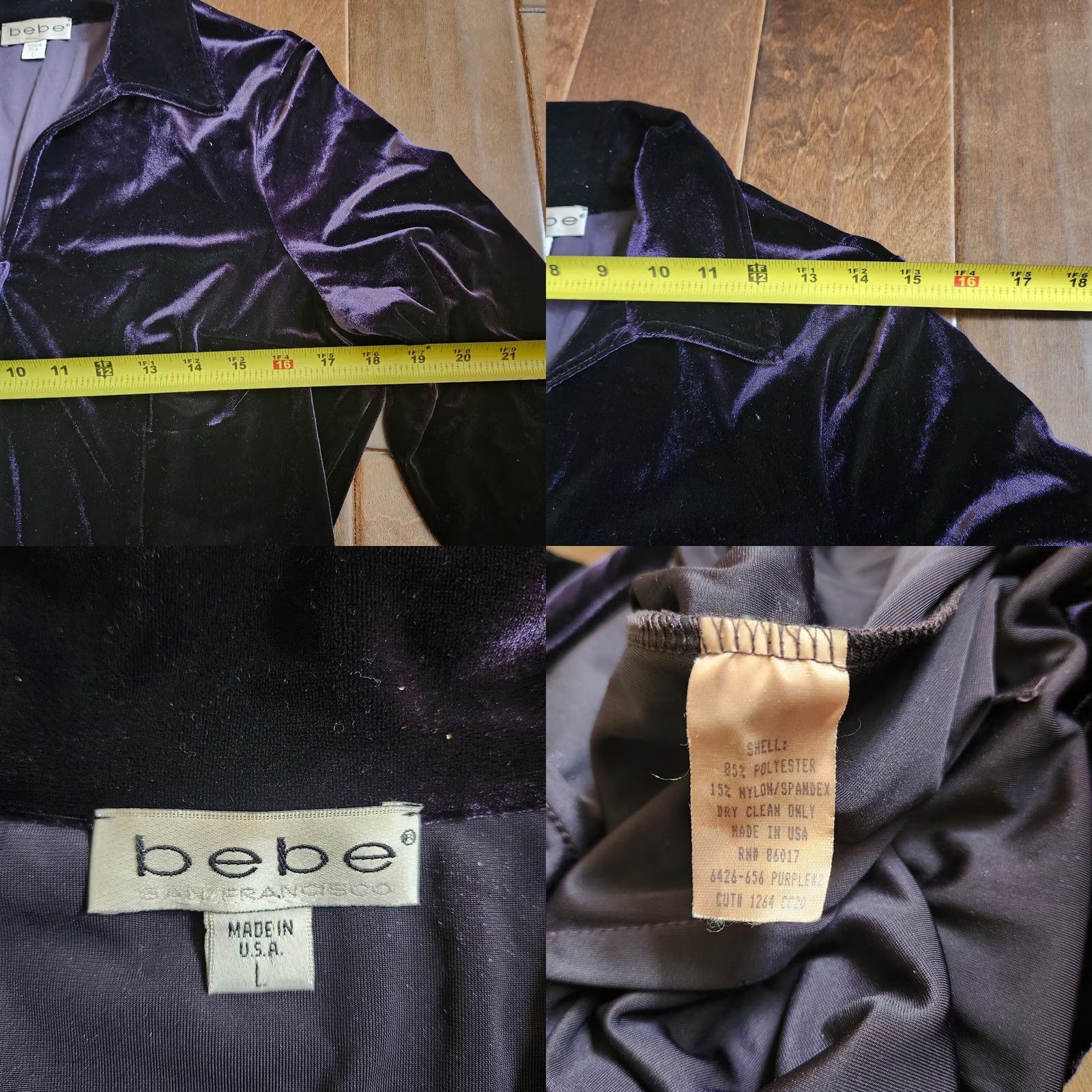 Bebe Bebe San Francisco Women's Velvet Purple Long Sleeve Blouse - Size L Size L / US 10 / IT 46 - 9 Thumbnail