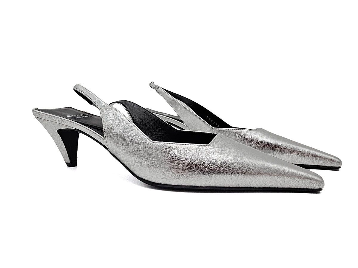 Gucci Gucci Silver Leather Slingback Pumps Women’s Size 37 Size US 7 / IT 37 - 5 Thumbnail