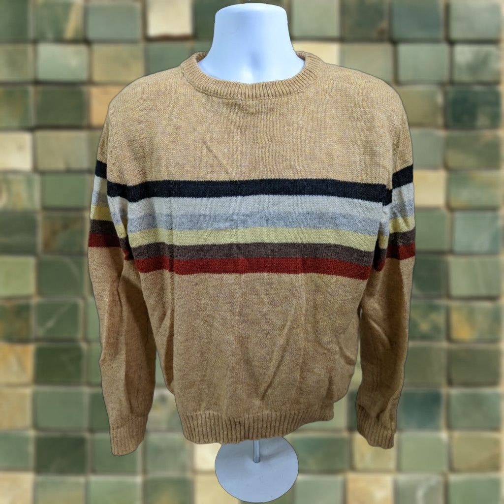 Vintage VINTAGE Rob Winter Wool Crewneck Sweater Men XL Beige Striped 80s ￼ Size US XL / EU 56 / 4 - 1 Thumbnail