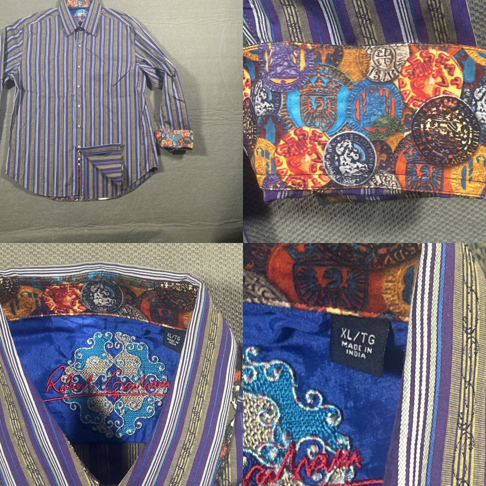 Robert Graham Robert Graham Shirt Mens XL Multicolor Striped Button-Up Copper British? Size US XL / EU 56 / 4 - 8 Thumbnail