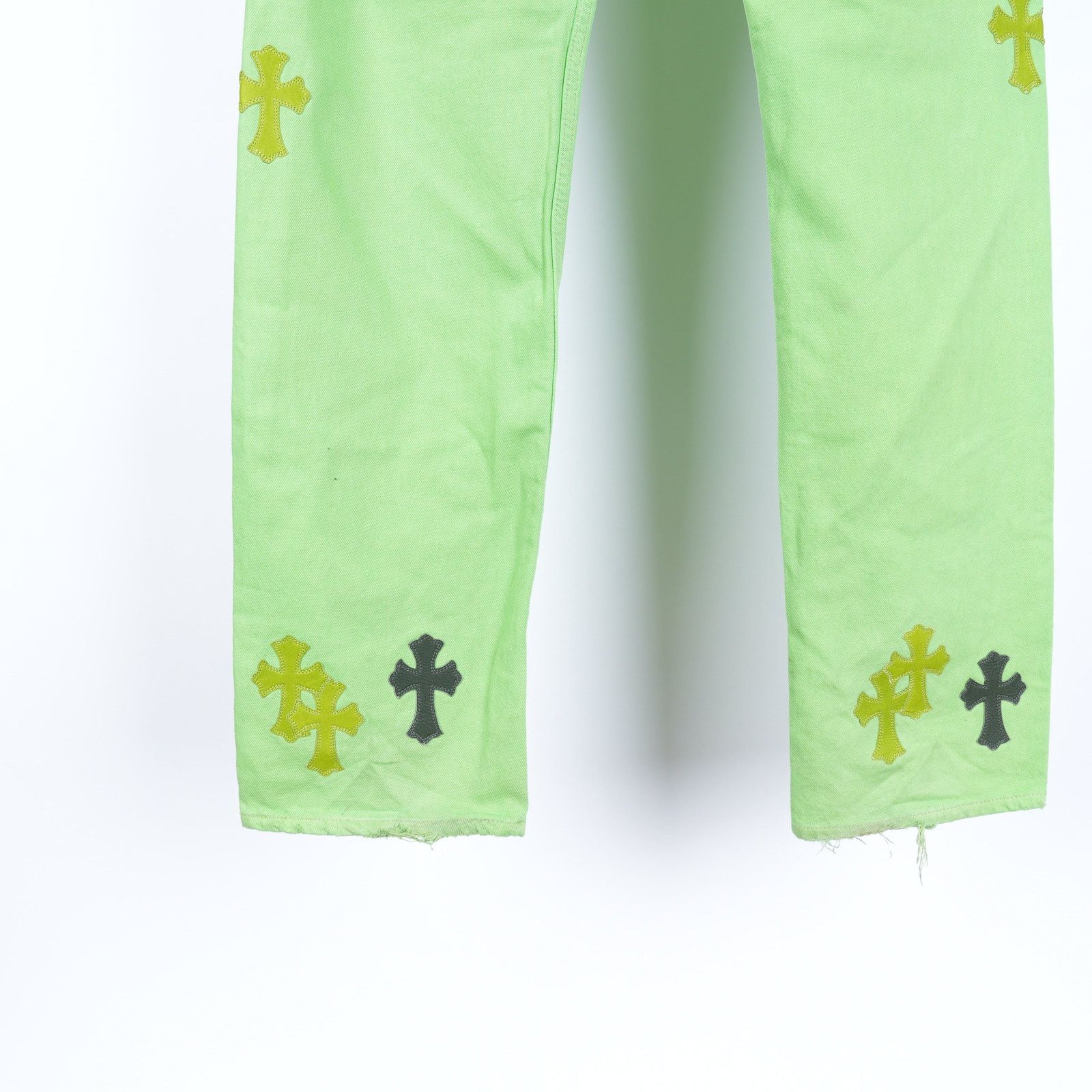 Chrome Hearts CHROME HEARTS SLIME NEON GREEN SEX RECORDS CROSS PATCH JEANS Size US 33 - 9 Thumbnail