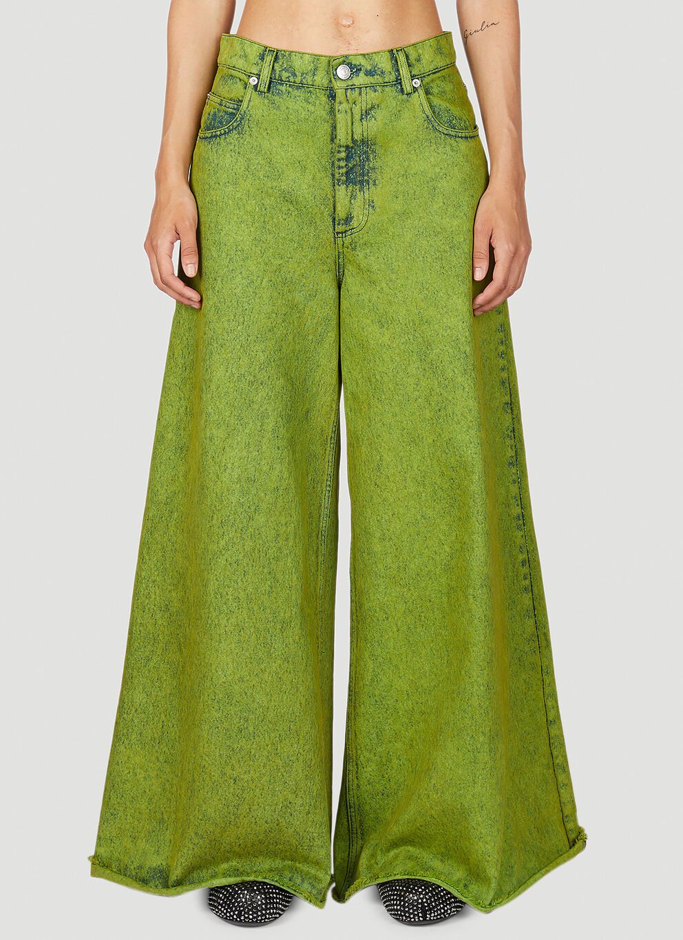 image of Marni Marbled Wide-Leg Jeans in Green, Women's (Size 26)