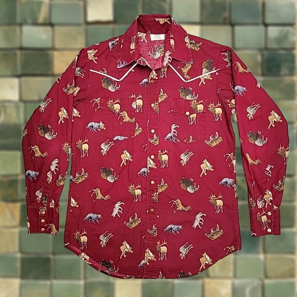Vintage VTG Handmade Shirt Mens M Pearl Snap Western Elk Grizzly Hunting Cowboy Montana Shirt Size US M / EU 48-50 / 2 - 1 Thumbnail