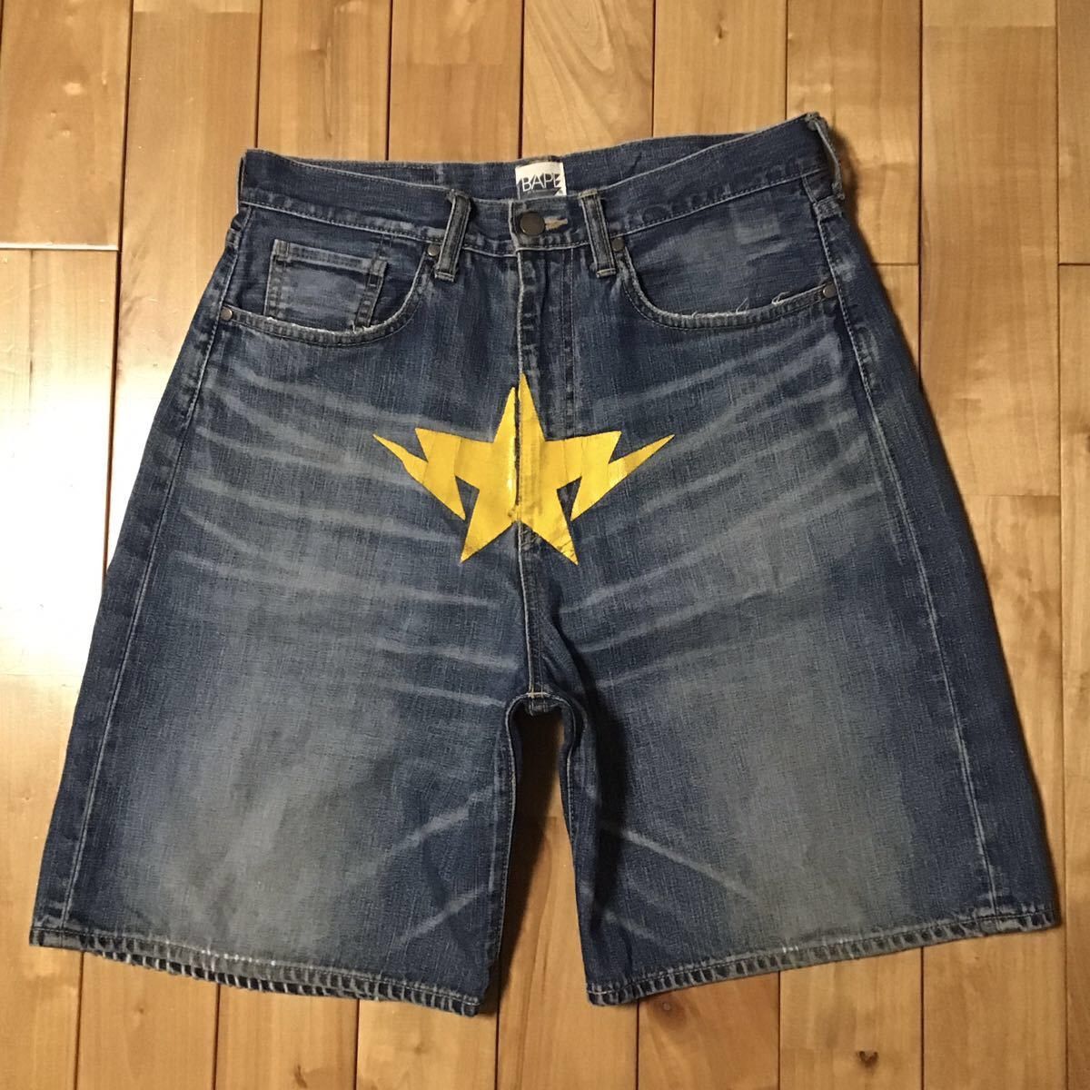image of Twin Bape Sta Denim Shorts A Bathing Ape Star Nigo ★Size M in Indigo, Men's (Size 32)