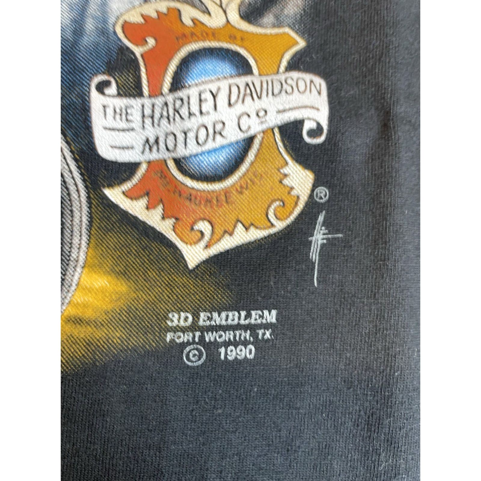 Harley Davidson VINTAGE Harley-Davidson T-Shirt XL Black 1990 3D Emblem Biker Brothers In The Wind Men Regular Cotton Knit Short Sleeve Crew Neck Graphic Print Shirt Size US XL / EU 56 / 4 - 3 Thumbnail