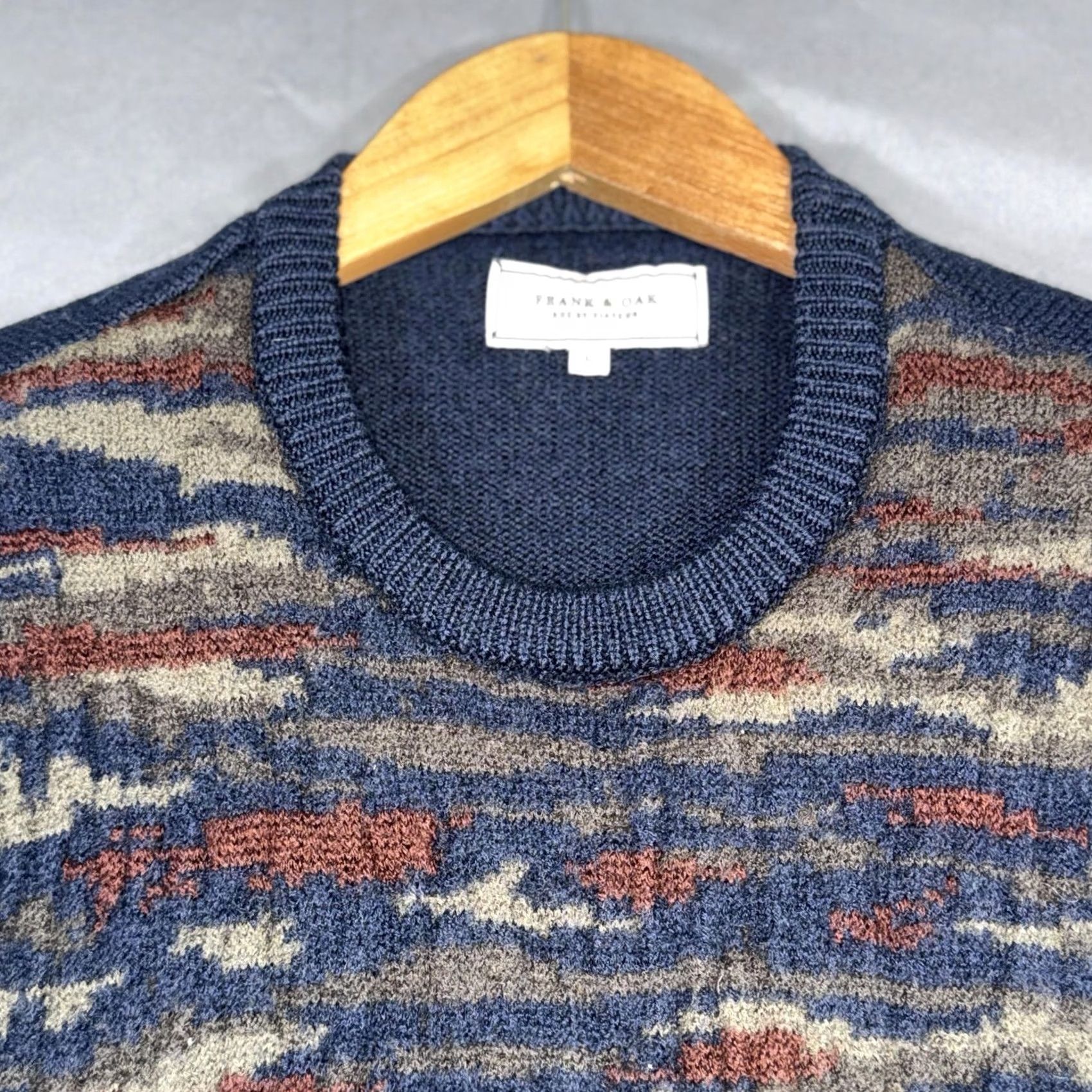 Frank And Oak Frank & Oak Sweater Mens Large Blue Crewneck Textured Front Knit Pullover Size US L / EU 52-54 / 3 - 3 Thumbnail