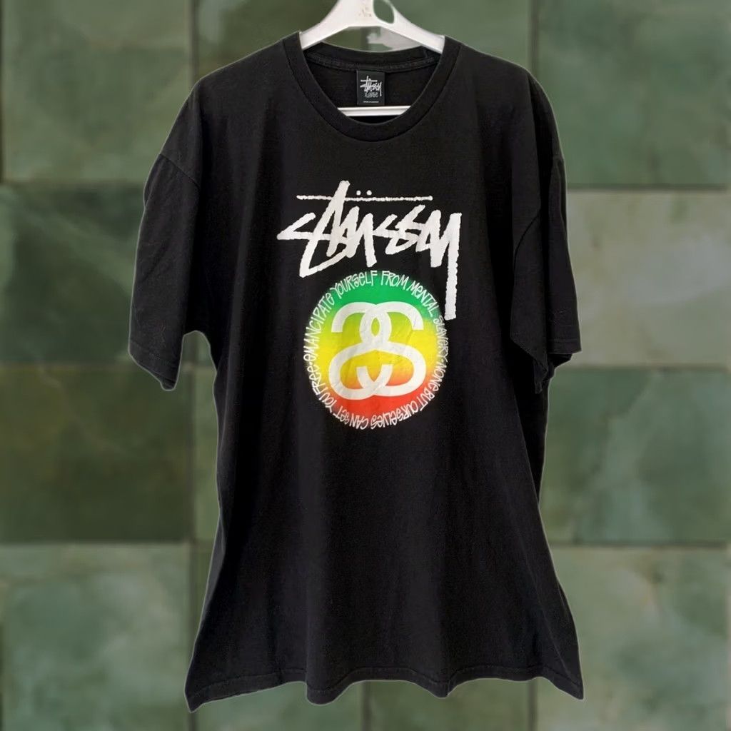 Logo 7 VINTAGE Stussy T-Shirt XL Black Emancipate Yourself Rastafari Logo Crewneck Adult XL Mens Black Logo T-Shirt Emancipate Yourself Circle Size US XL / EU 56 / 4 - 1 Thumbnail