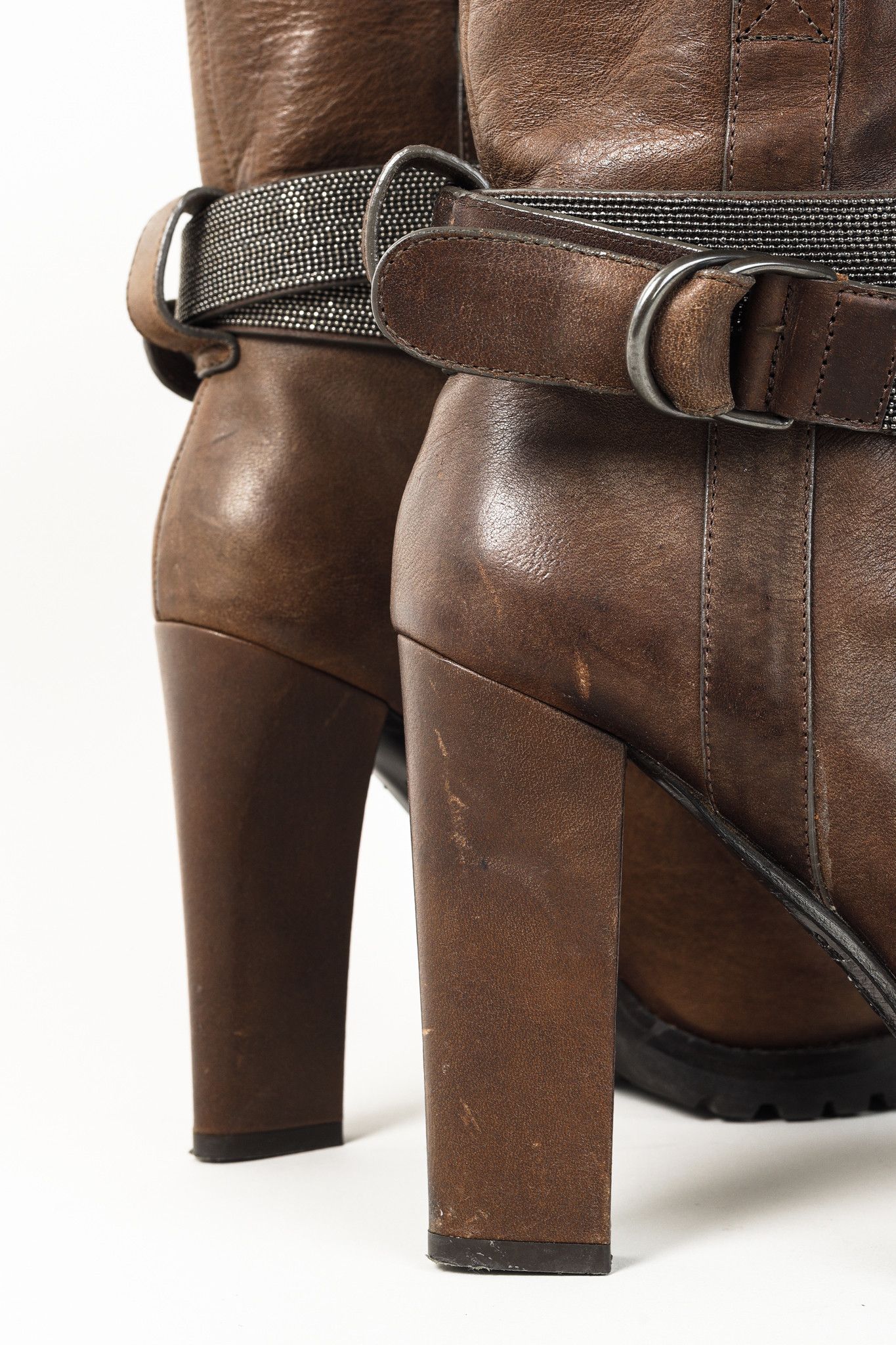 Brunello Cucinelli Brunello Cucinelli Brown Monili Trimmed Leather Lug Boots Size US 6.5 / IT 36.5 - 9 Thumbnail
