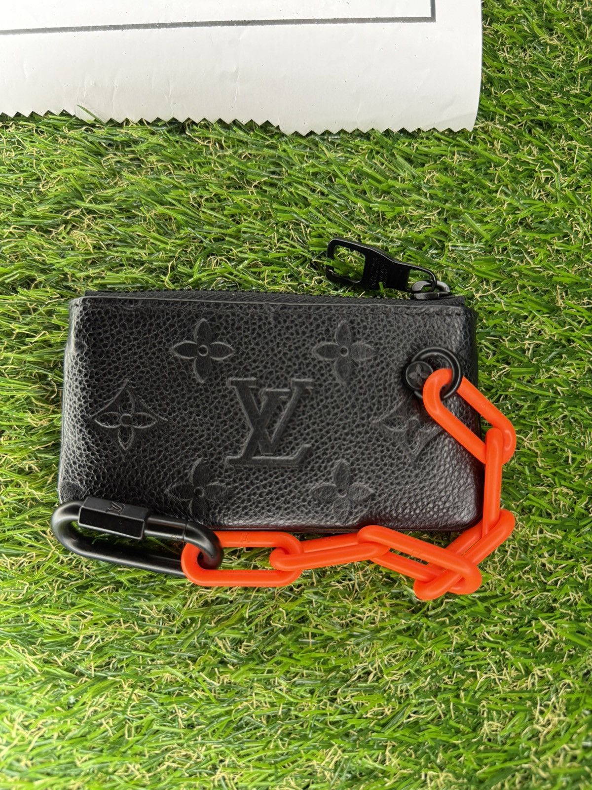 Louis Vuitton GRAIL🦄📜LV X Virgil Black Leather Orange Chain Coin/Key Pouch Size ONE SIZE - 9 Thumbnail