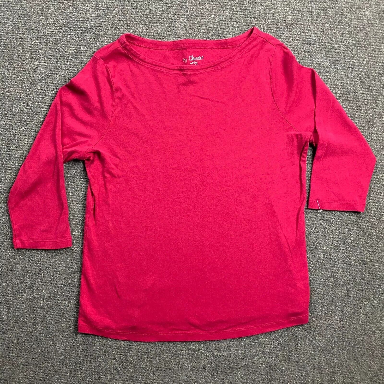 Chicos Chico's Top Women's 2 Pink 3/4 Sleeve Casual Pullover Cotton Size XS / US 0-2 / IT 36-38 - 1 Thumbnail