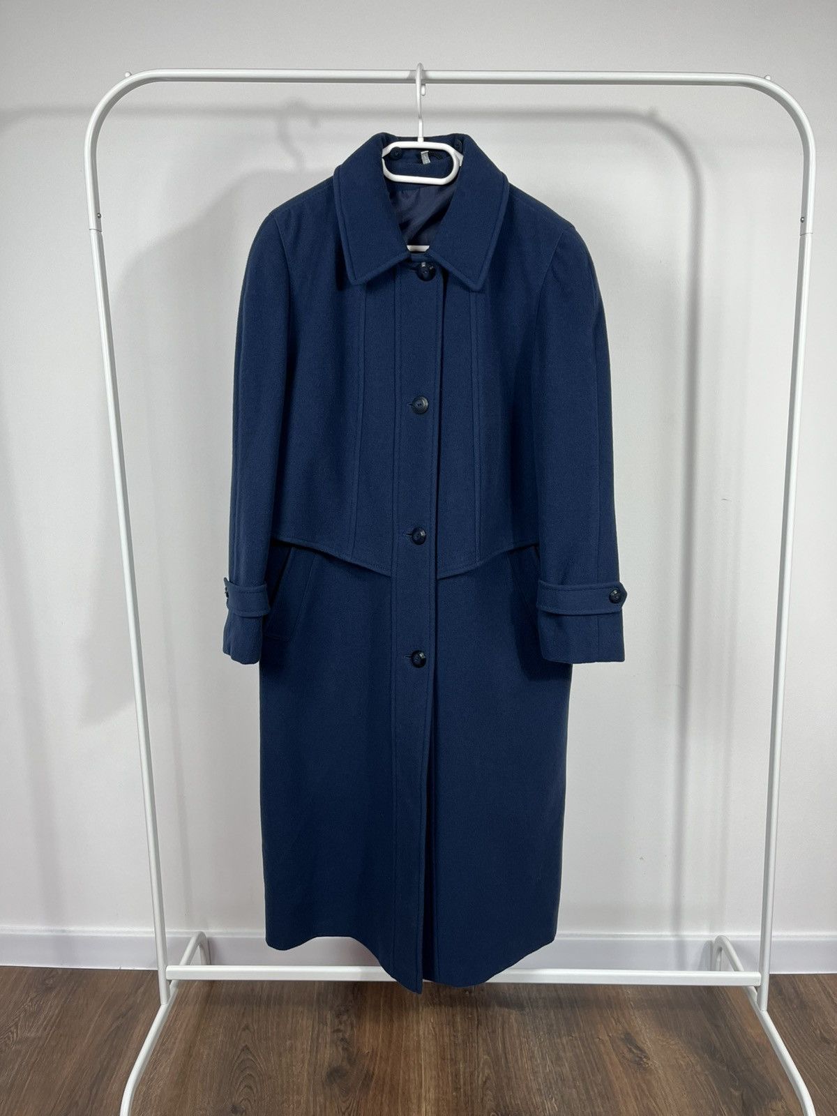 Designer Vintage Navy Wool Overcoat by Park Lane – Classic Design Size L / US 10 / IT 46 - 1 Thumbnail