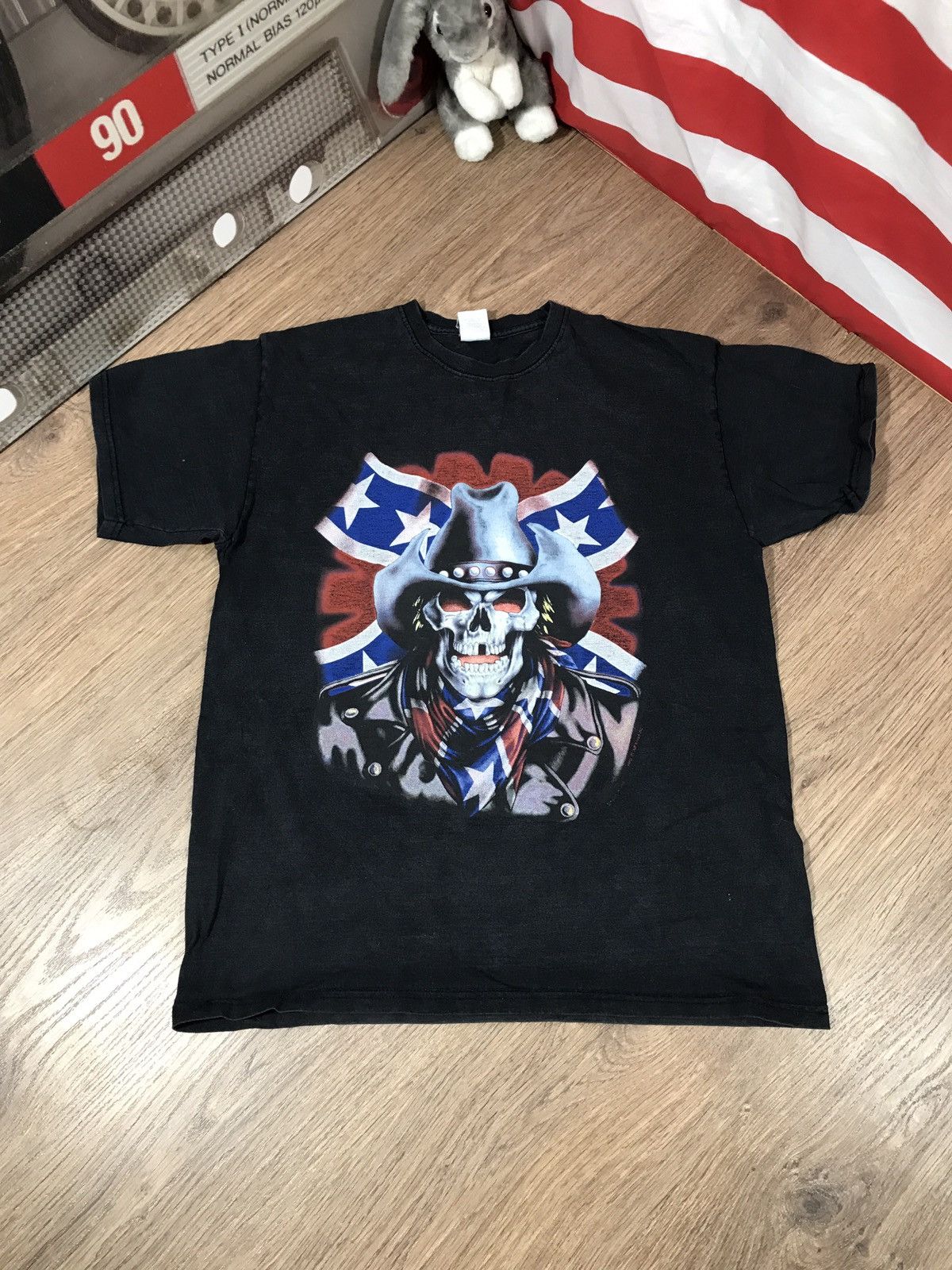 Vintage Skull Shirt Cowboy Patriot Outlaw Flag Size US M / EU 48-50 / 2 - 1 Thumbnail
