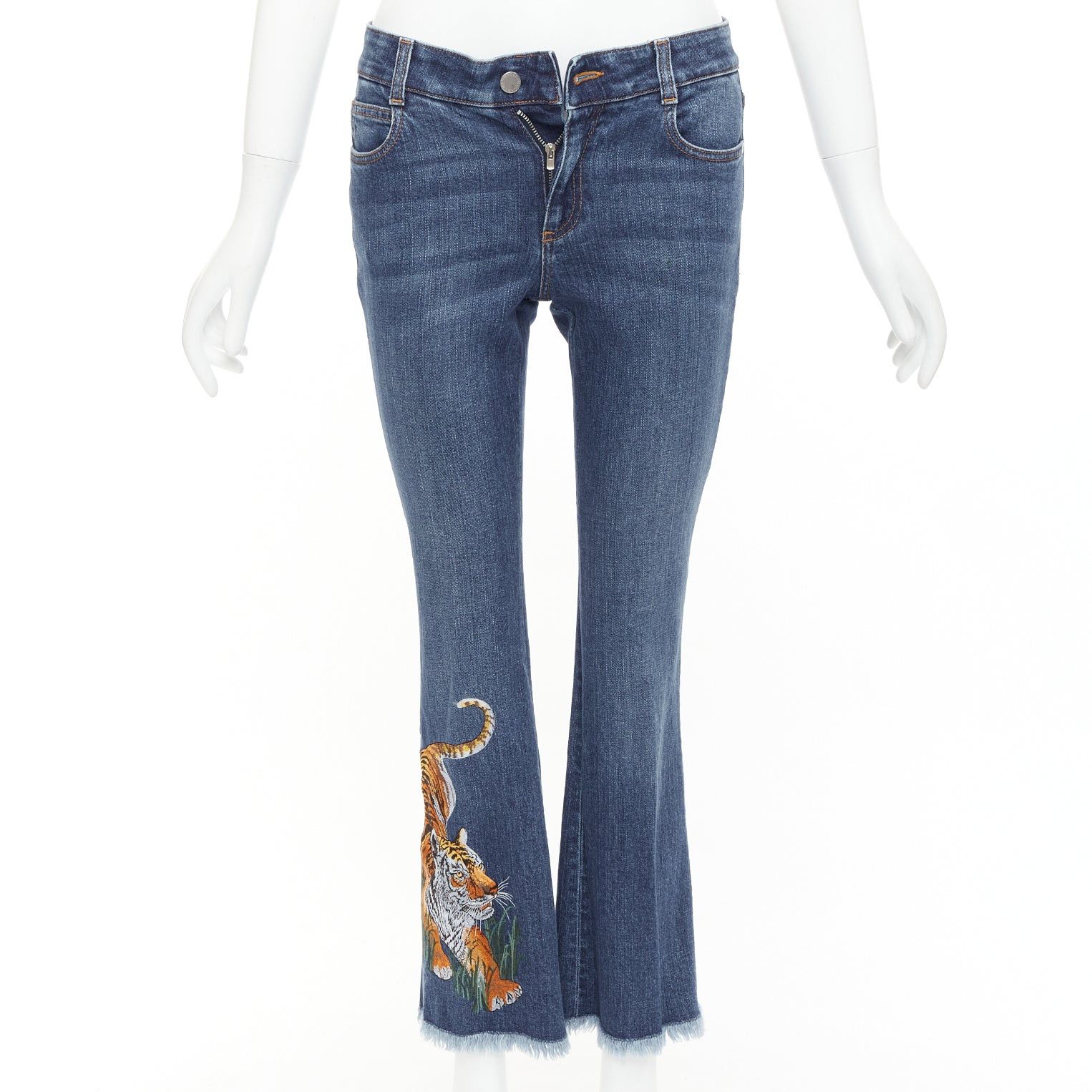 Stella McCartney STELLA MCCARTNEY 2016 brown tiger embroidery blue flare jeans 26" Size 26" / US 2 / IT 38 - 1 Thumbnail