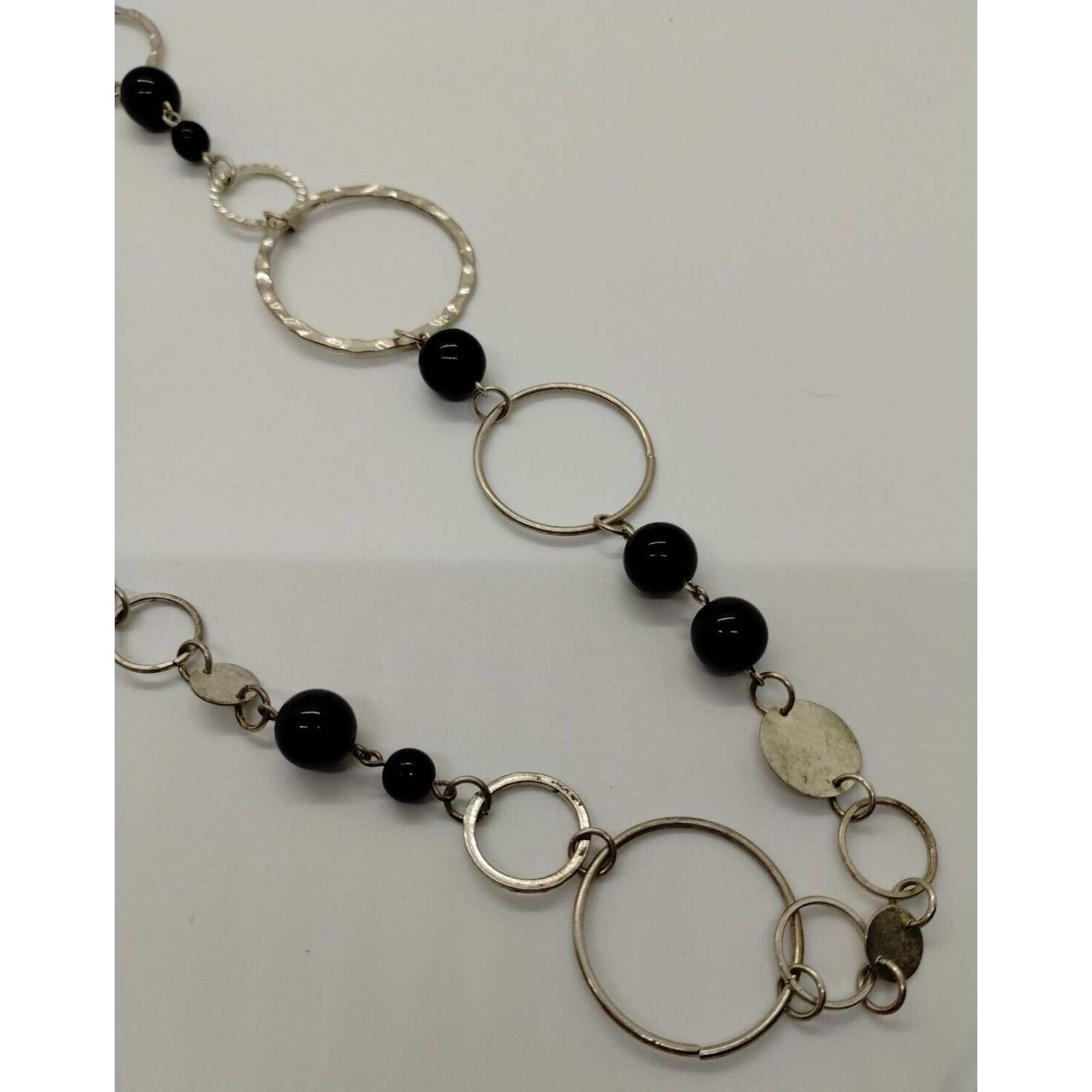Vintage Silver Tone - Black Beaded Long Necklace Size ONE SIZE - 2 Thumbnail