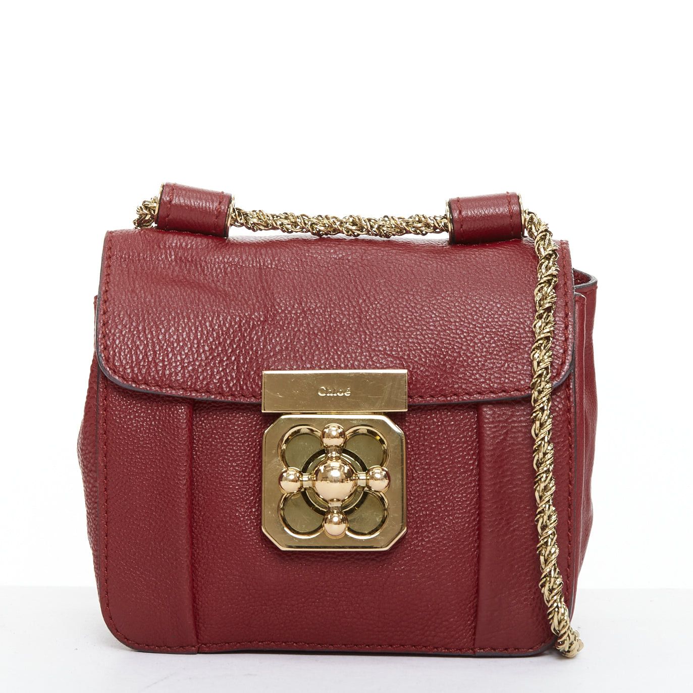 Chloe CHLOE Mini Elsie burgundy leather gold turnlock mini crossbody bag Size ONE SIZE - 1 Thumbnail