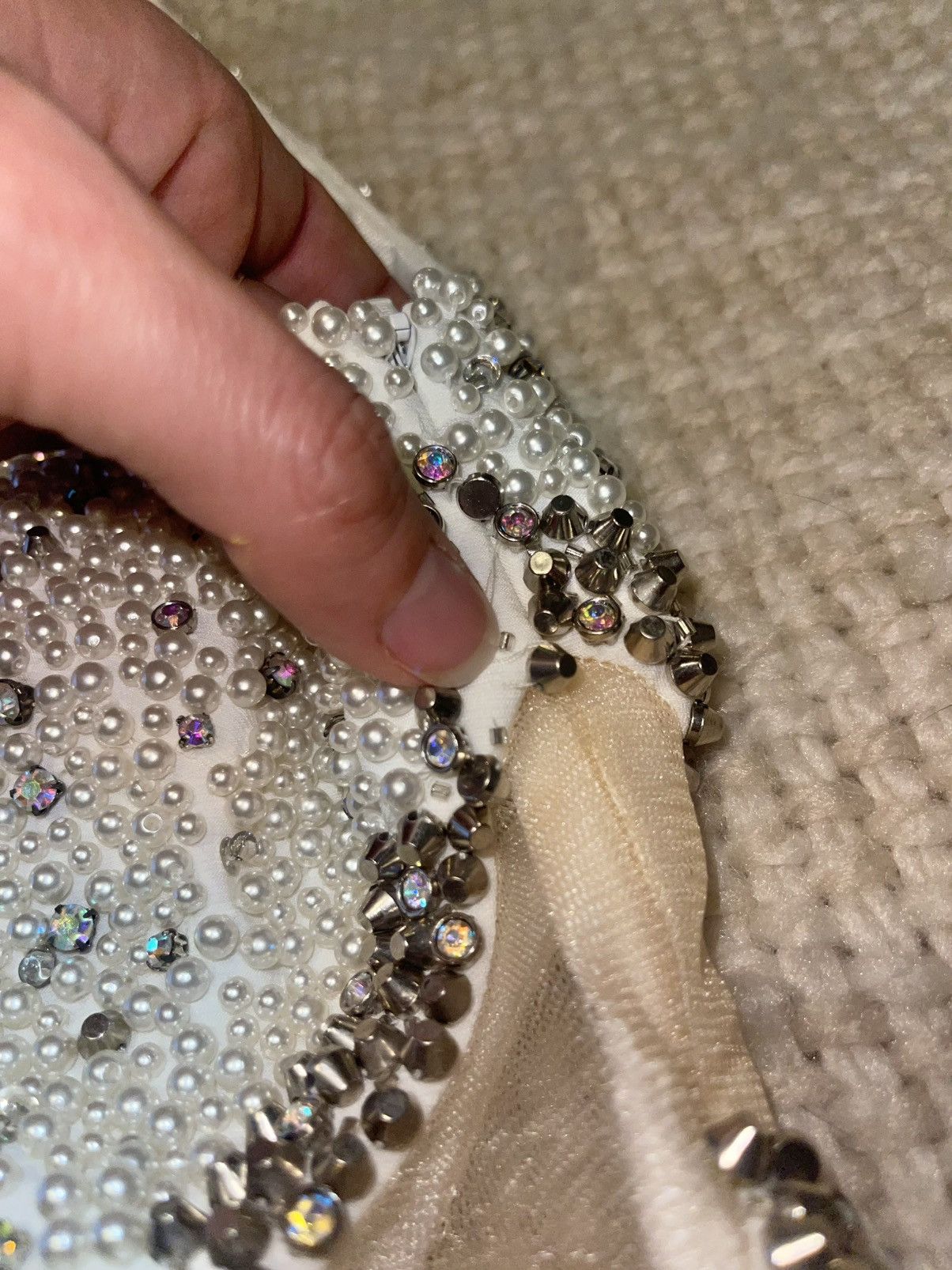 Other Jovani Ivory Beaded Halter Mini Dress with Silver Accents Size XS / US 0-2 / IT 36-38 - 10 Thumbnail