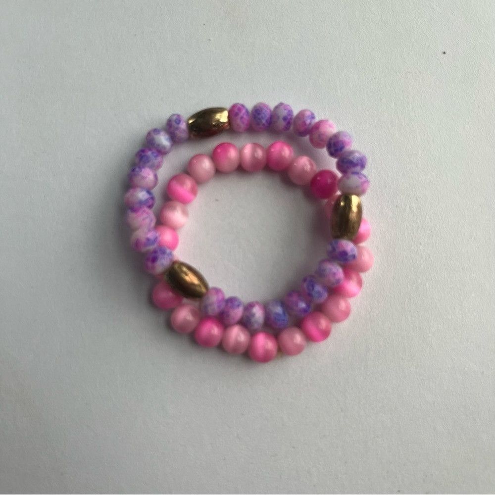 Designer Healing Crystal Tie Dye Glass Beaded Bracelets Pink Purple Size ONE SIZE - 3 Thumbnail