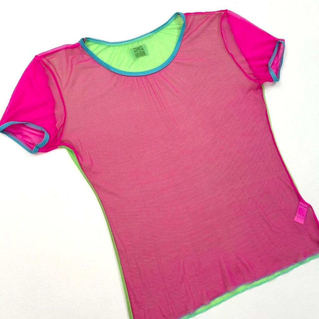 Dolce & Gabbana y2k D&G pink and green mesh color block short sleeve top Size M / US 6-8 / IT 42-44 - 8 Thumbnail