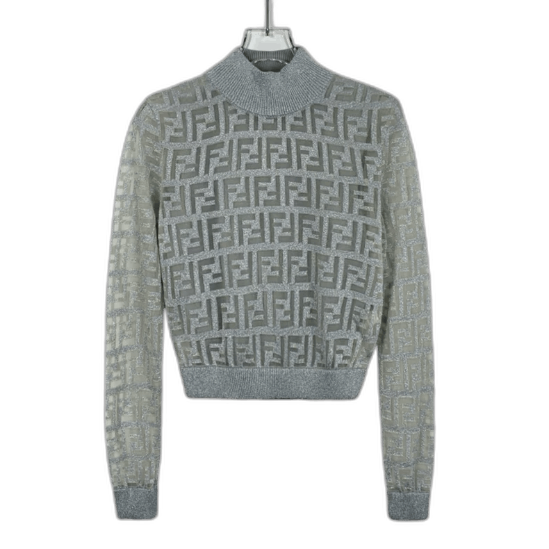 Fendi Fendi Grey Logo Long Sleeve Knit Sweater Size US M / EU 48-50 / 2 - 1 Thumbnail
