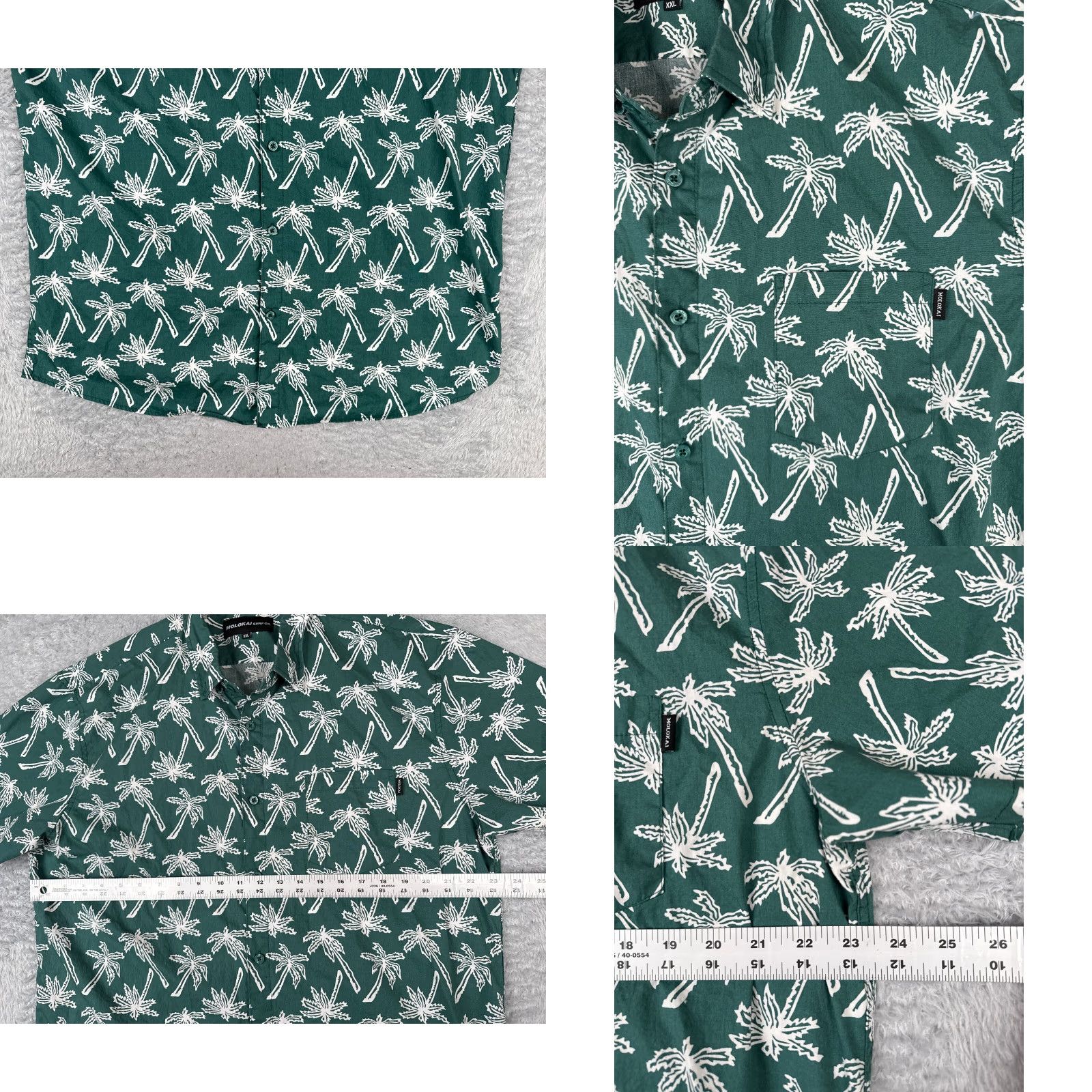 CO Molokai Surf Co Shirt Adult 2XL Green Palm Print 100% Cotton Short Sleeve Button-Up Hawaiian Mens Shirt Size US XXL / EU 58 / 5 - 8 Thumbnail