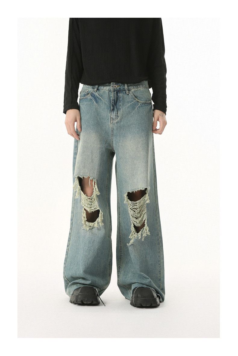 Vintage American retro punk distressed straight leg ripped jeans Size US 32 / EU 48 - 1 Thumbnail
