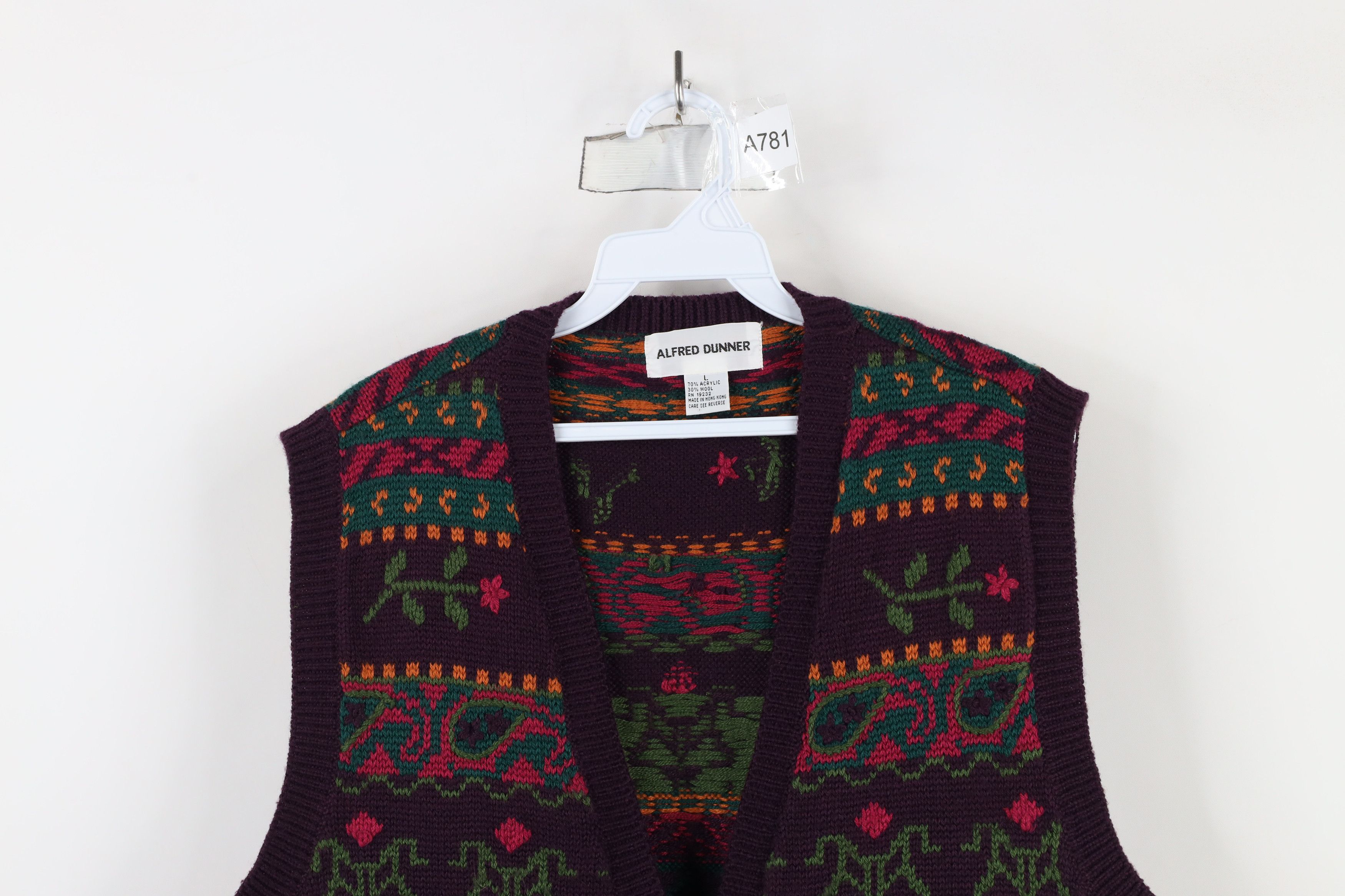 Vintage Vintage 90s Streetwear Wool Fair Isle Flower Sweater Vest Size L / US 10 / IT 46 - 2 Thumbnail