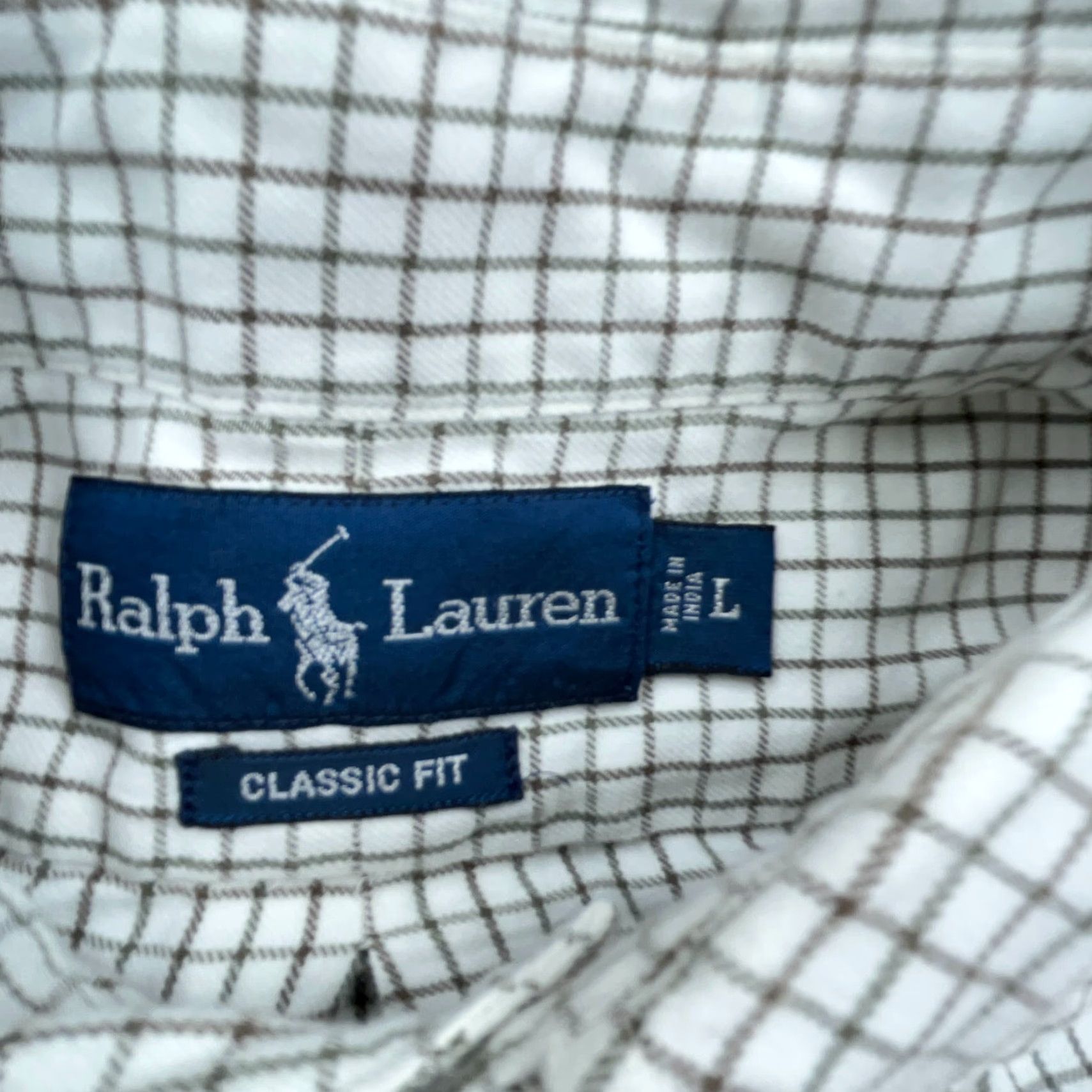 Ralph Lauren Ralph Lauren Shirt Men Large White Brown Button Up Classic Fit Grid Check Dress Mens Size 46R - 3 Thumbnail