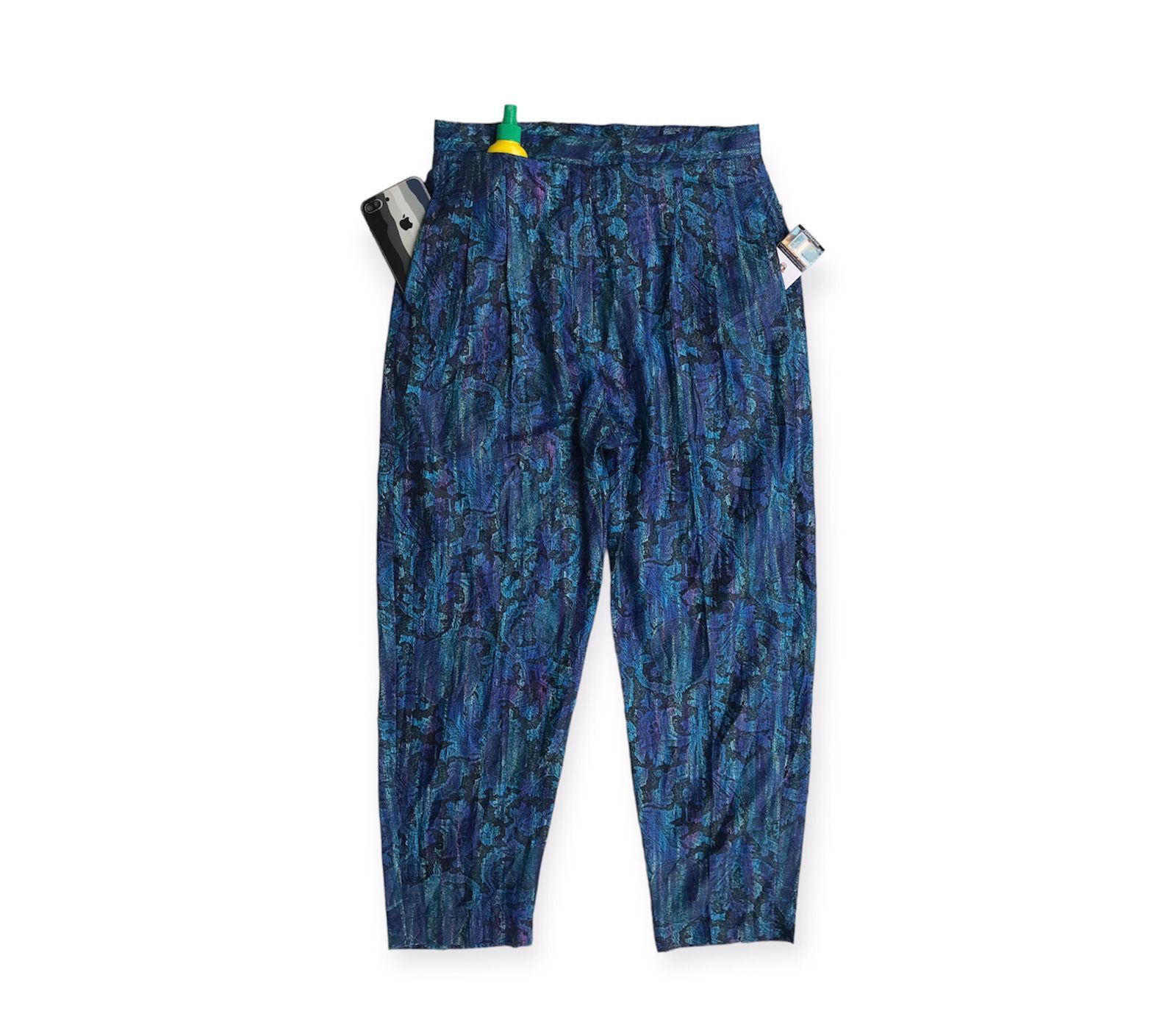 image of Designer Kanebo Silk Print Pants in Blue, Men's (Size 30)