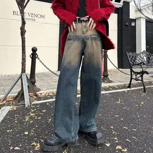 Japanese Brand × Jean Retro yellow cement washed distressed wide leg jeans Size US 32 / EU 48 - 2 Thumbnail