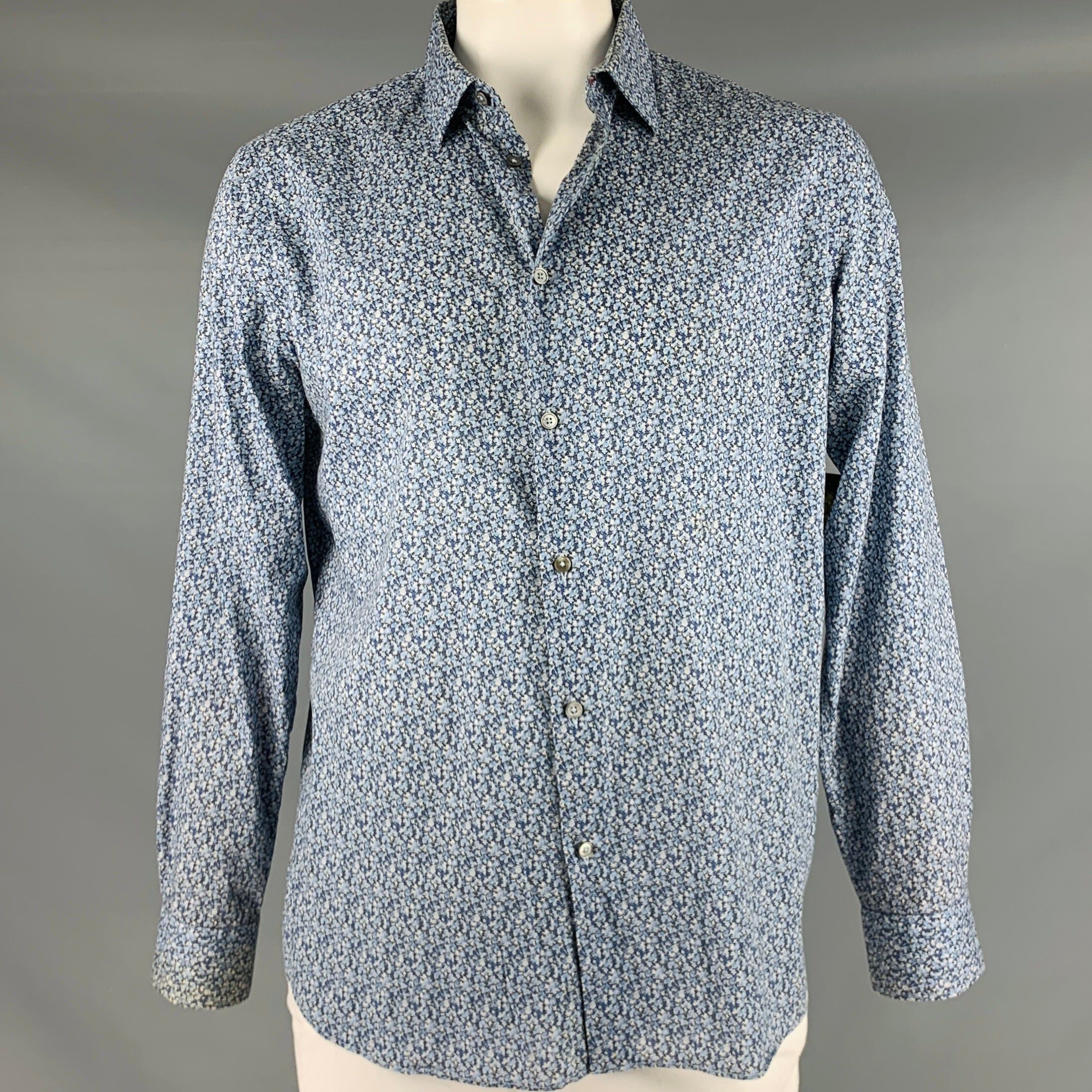 image of Paul Smith Blue Abstract Print Cotton Button Up Long Sleeve Shirt, Men's (Size XL)