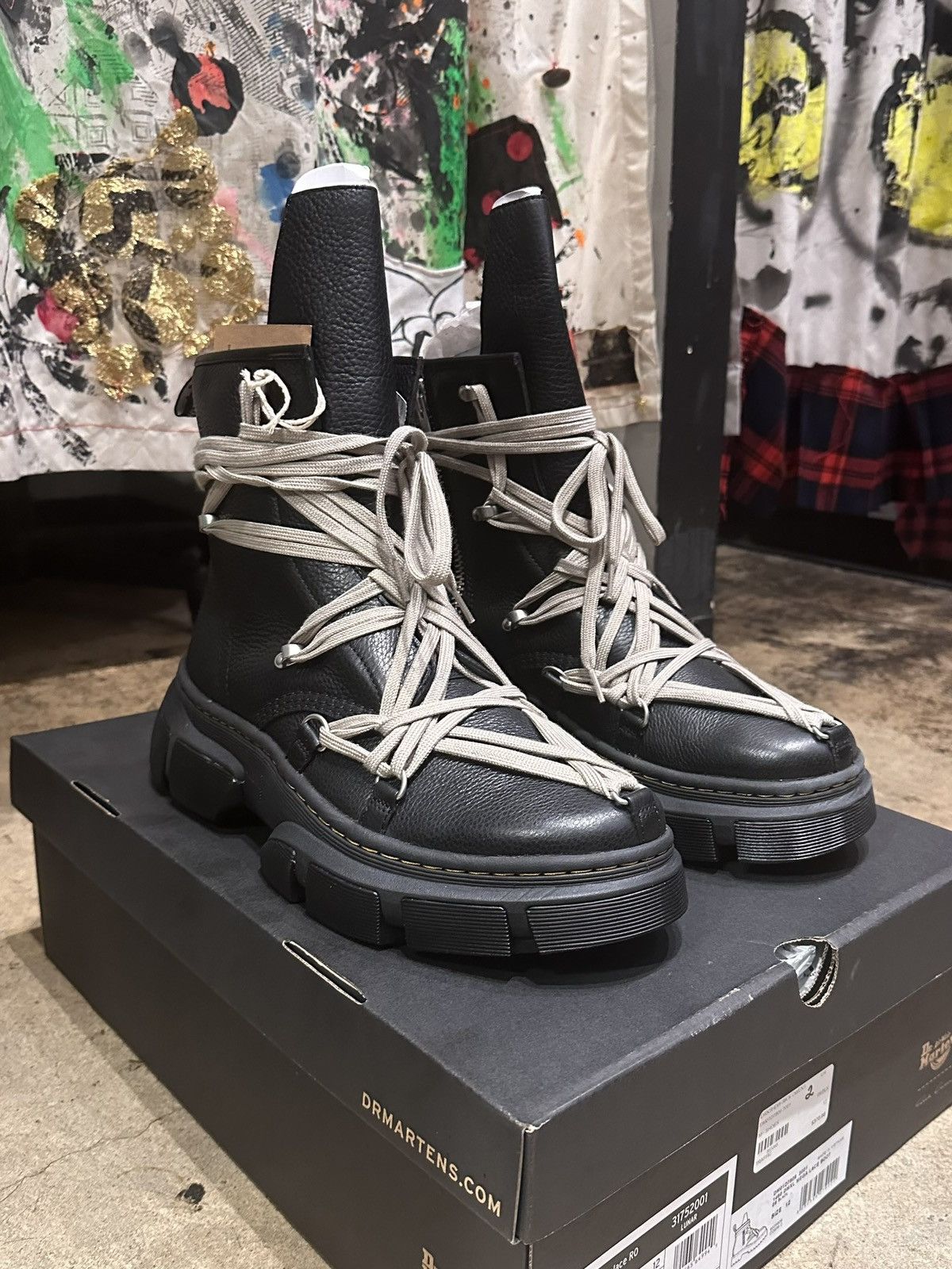 image of Dr Martens x Rick Owens Drkshdw Dr. Martens × Rick Owens 1460 Platform Boots in Black (Size 13)