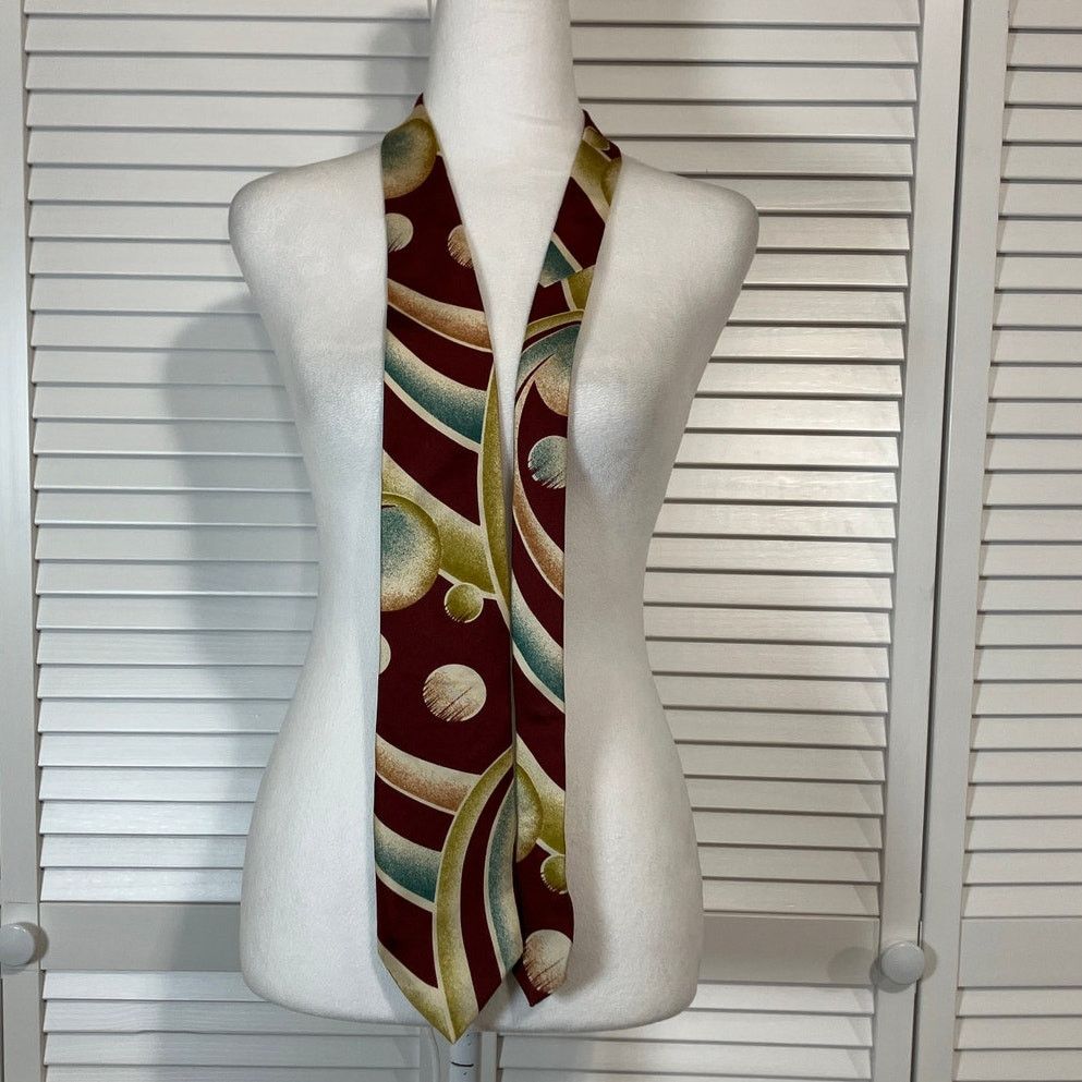 Other Vintage Abstract Retro 80’s 90’s Silk Wide Short Necktie 56” Size ONE SIZE - 1 Thumbnail