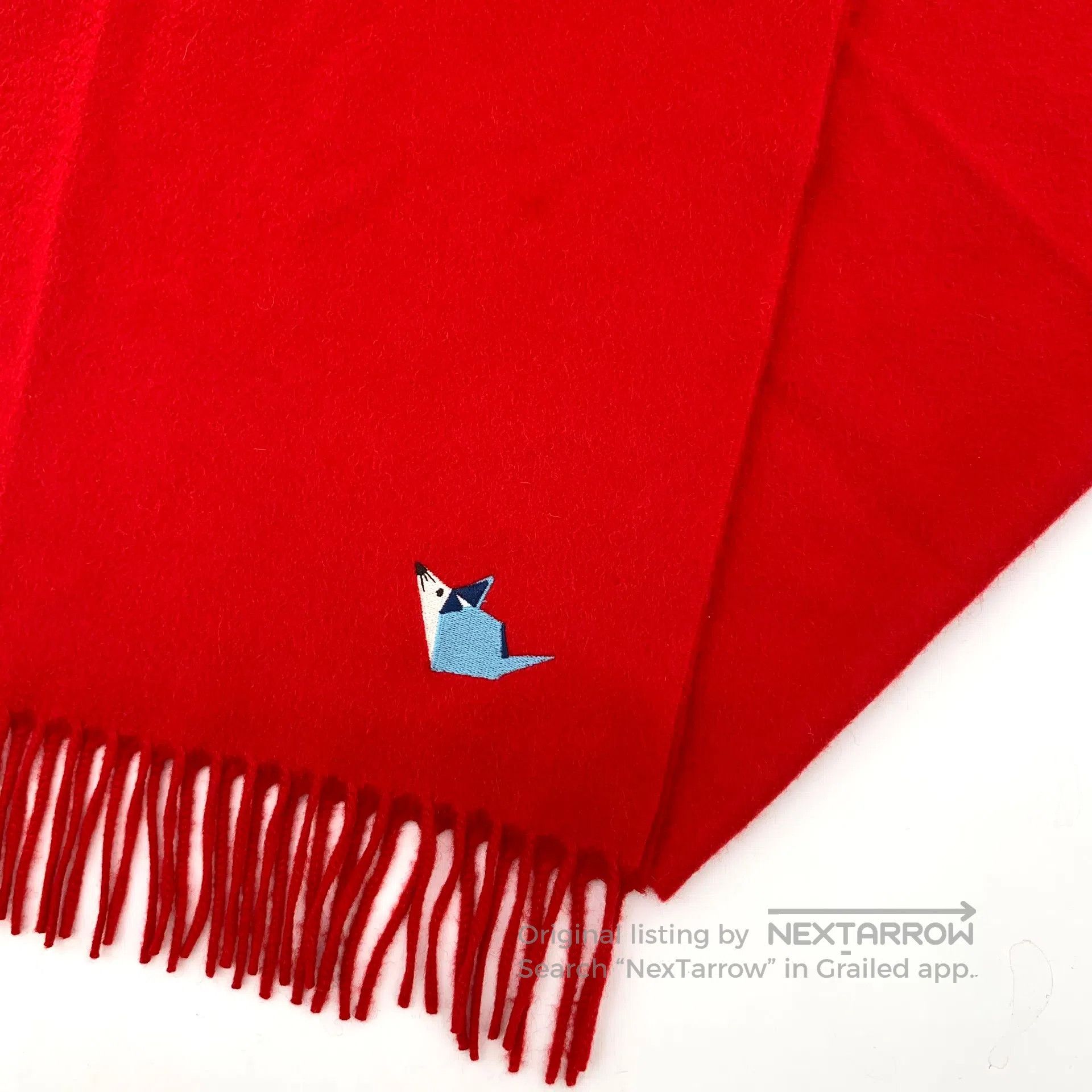 Loro Piana LORO PIANA size 85 Red Mouse Embroidered Cashmere Fringe S Size ONE SIZE - 5 Thumbnail