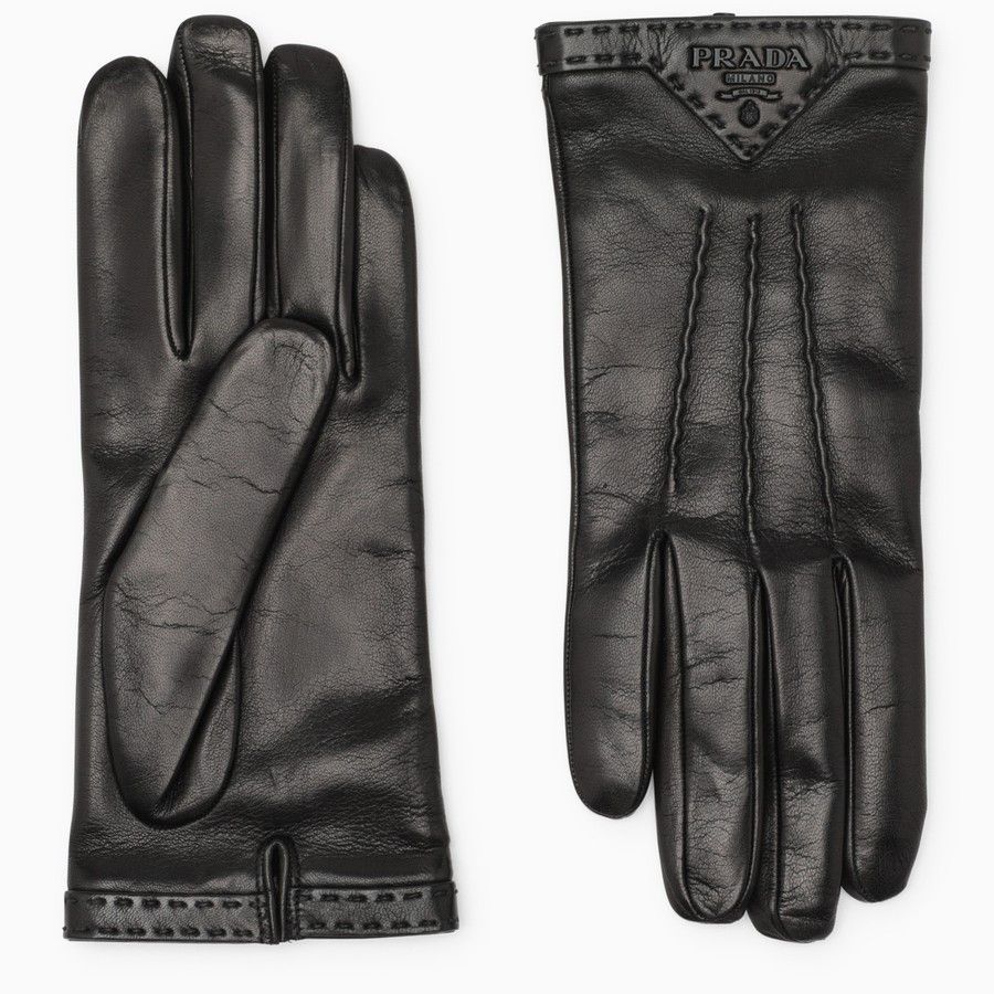 Prada o1d2blof0924 Size: 7 / Logo Leather Gloves in Black Size ONE SIZE - 1 Thumbnail