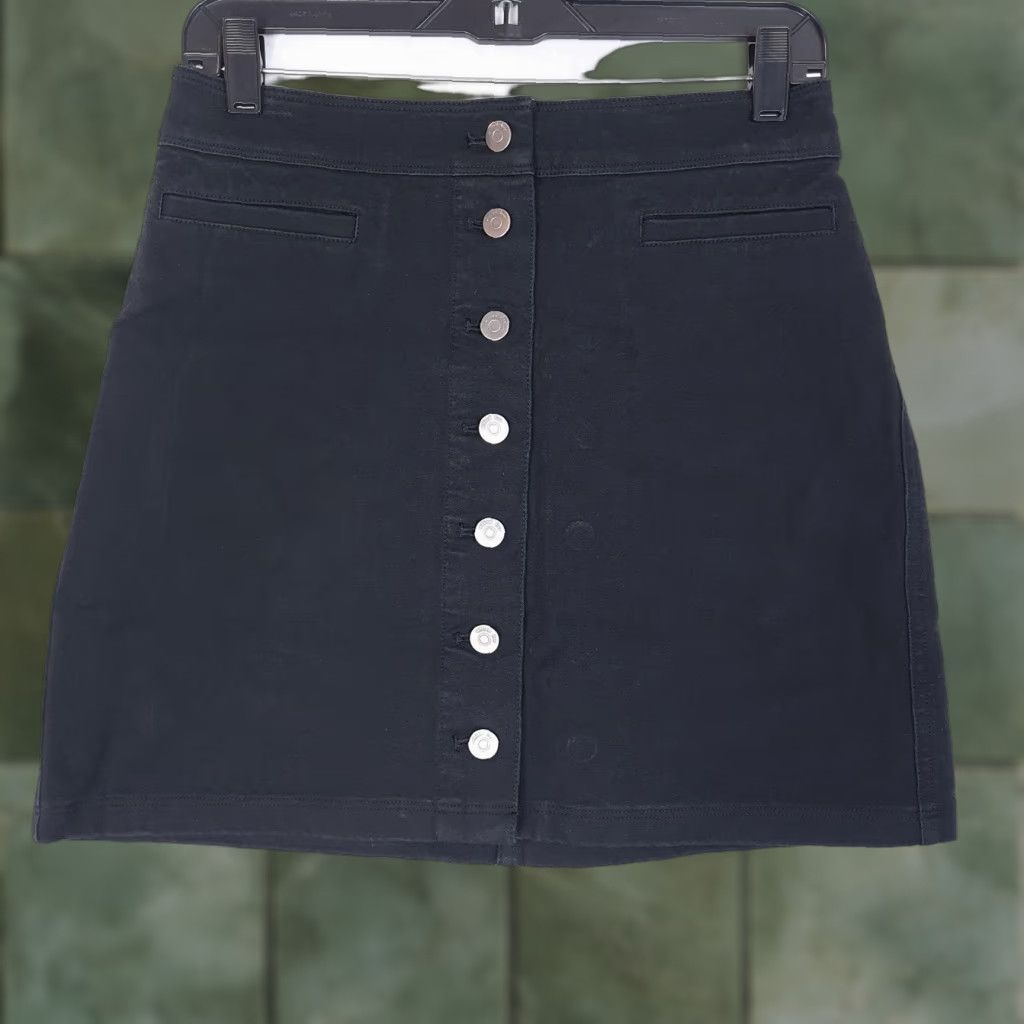 Vintage Wilfred Free Skirt Womens 6 Black Denim A-Line Mini Stretch Button Front Casual Size 28" / US 6 / IT 42 - 1 Thumbnail