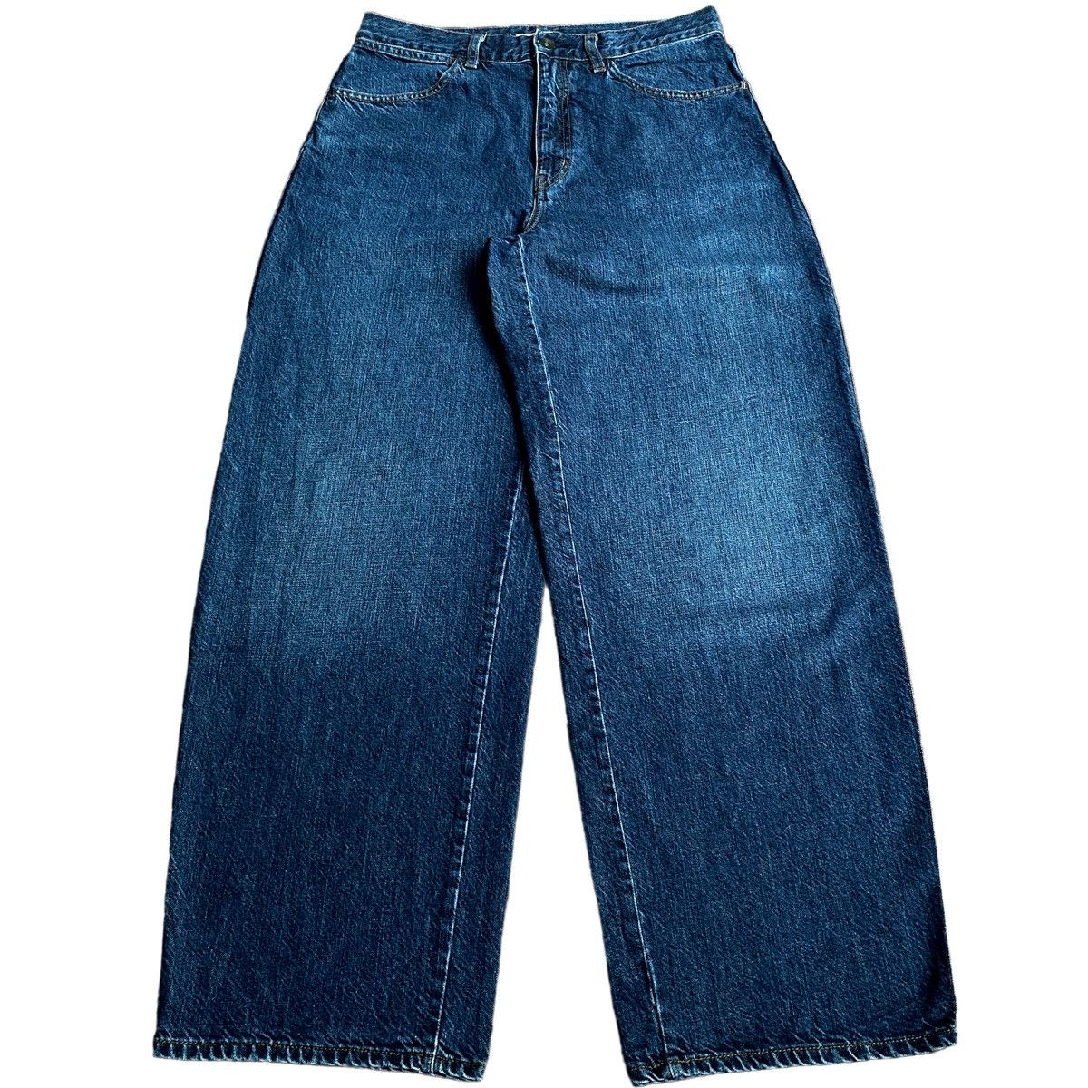 Image of Christophe Lemaire x Lemaire Uniqlo U Lemaire Denim Wide Leg Baggy Jeans in Blue Denim (Size 31)