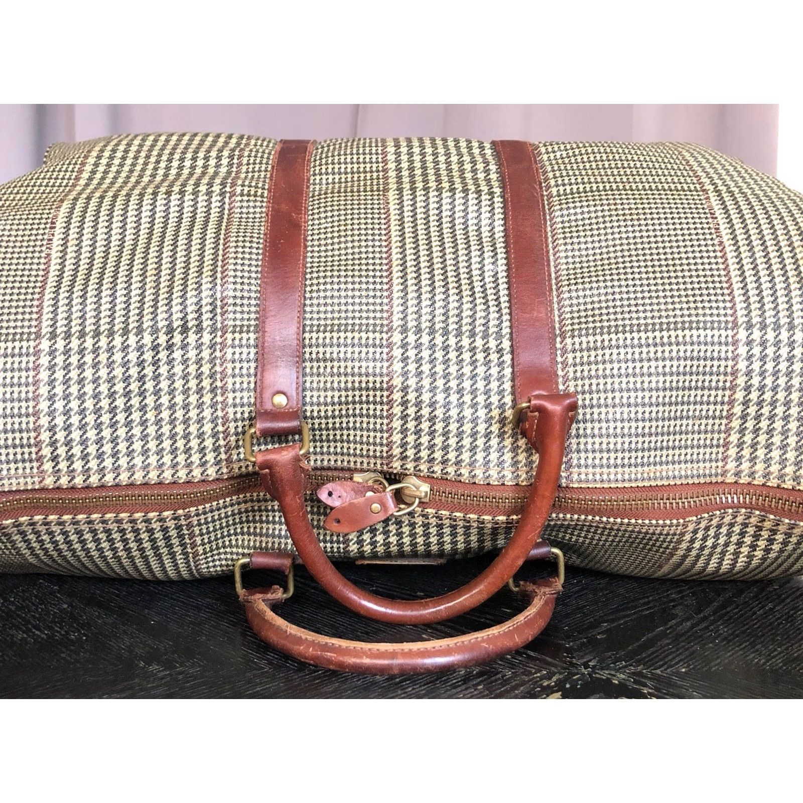 Polo Ralph Lauren VINTAGE Polo Ralph Lauren Houndstooth Duffel Bag Weekender Travel Carry All Case Men Large Brown Canvas Leather Size US L / EU 52-54 / 3 - 7 Thumbnail