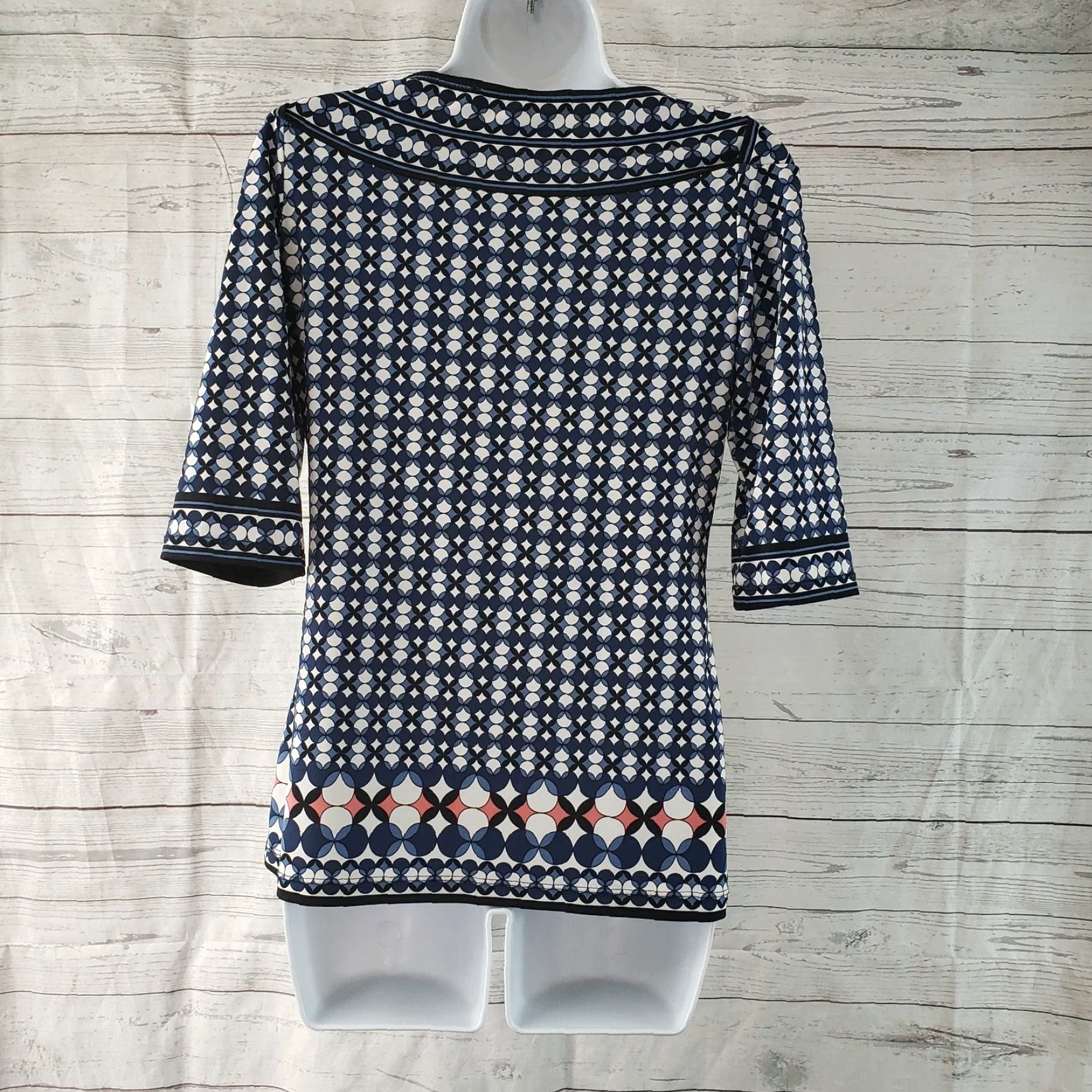 Vintage Max Studio Womens Blouse Sz S Blue Pink Printed Boat Neck Half Sleeves Size S / US 4 / IT 40 - 4 Thumbnail