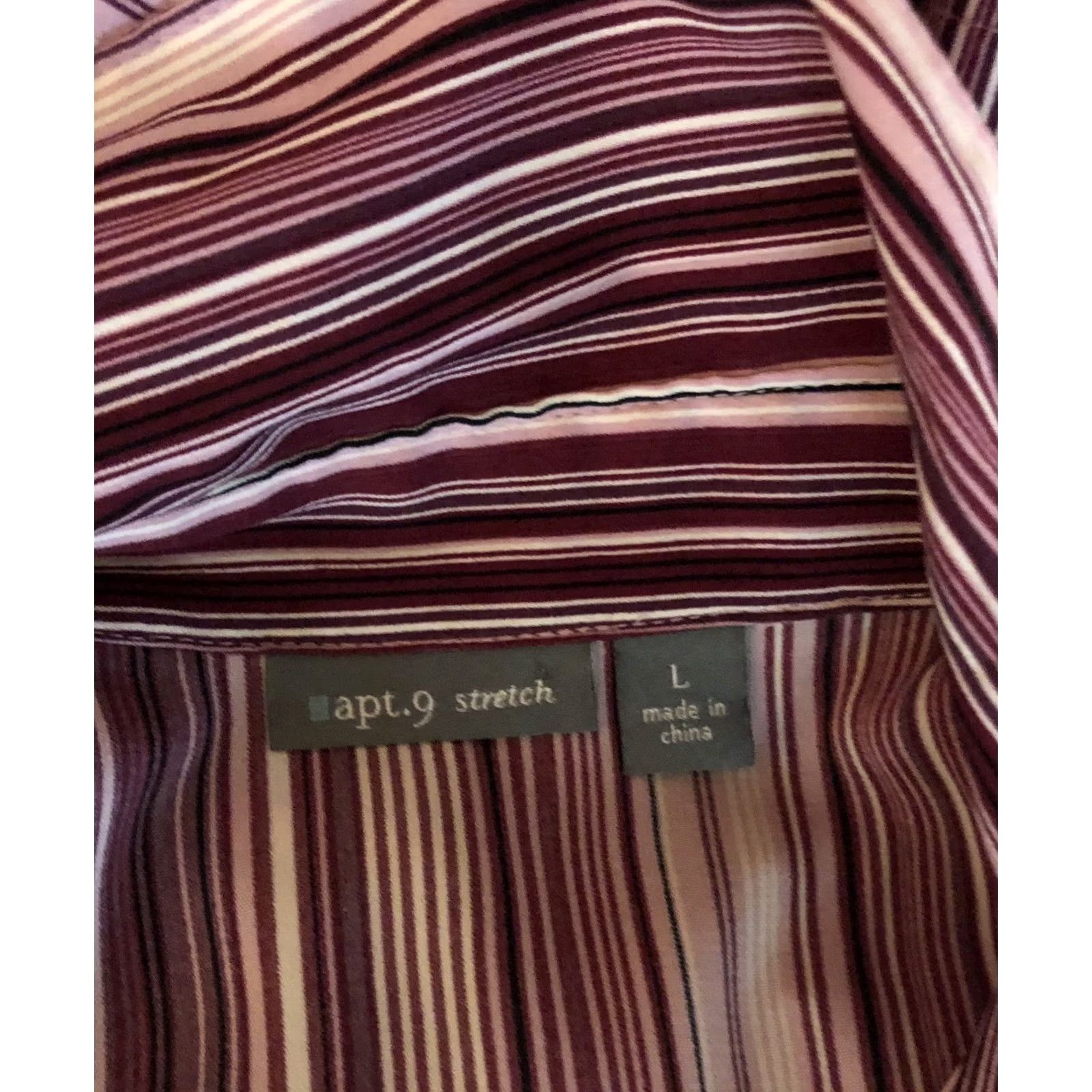 Apt. 9 VINTAGE Top L Purple Stripe ButtonUp 3/4 Sleeve Collar Stretch Retro 70s Funky Womens Size L / US 10 / IT 46 - 4 Thumbnail